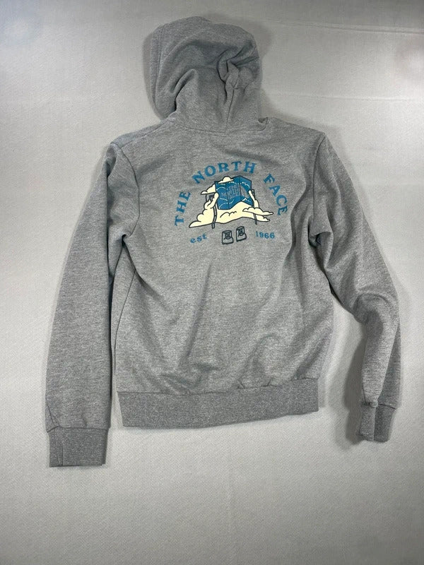 The North Face Gray Hoodie with Logo Print and Front Pocket