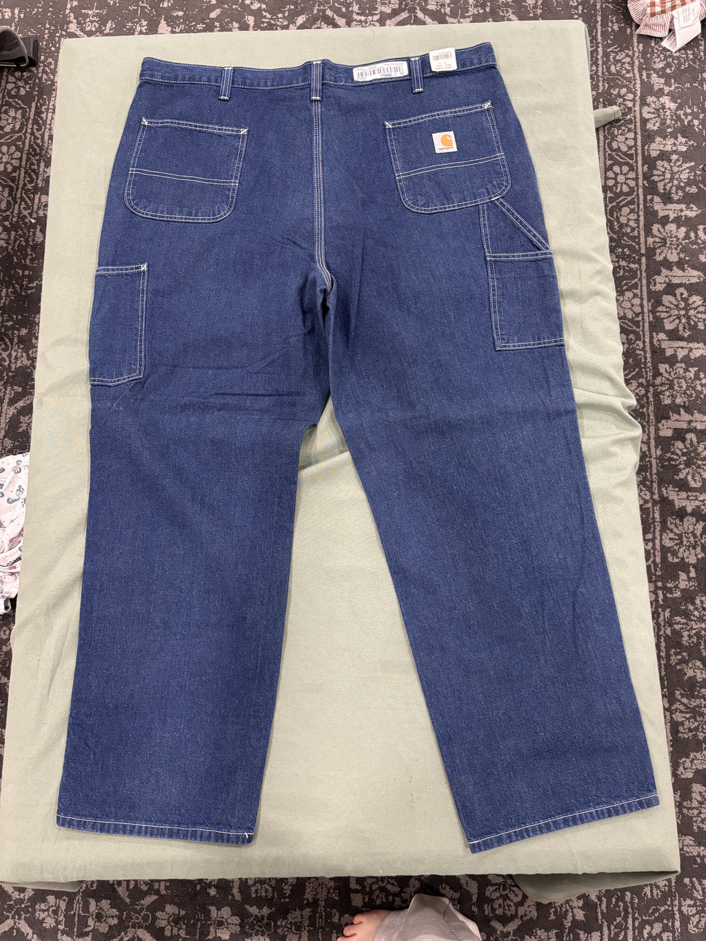 Carhartt Denim Dungaree Pants Size 42x30 Blue Heavy Duty