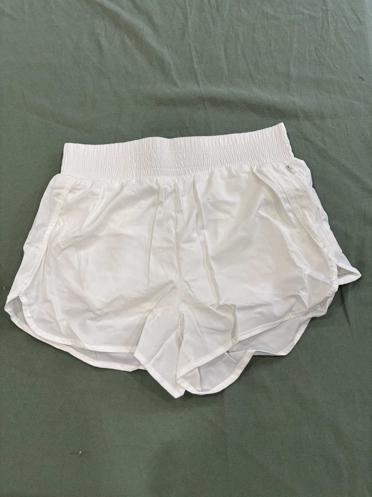 White Athletic Running Shorts with Zipper Pocket Size L