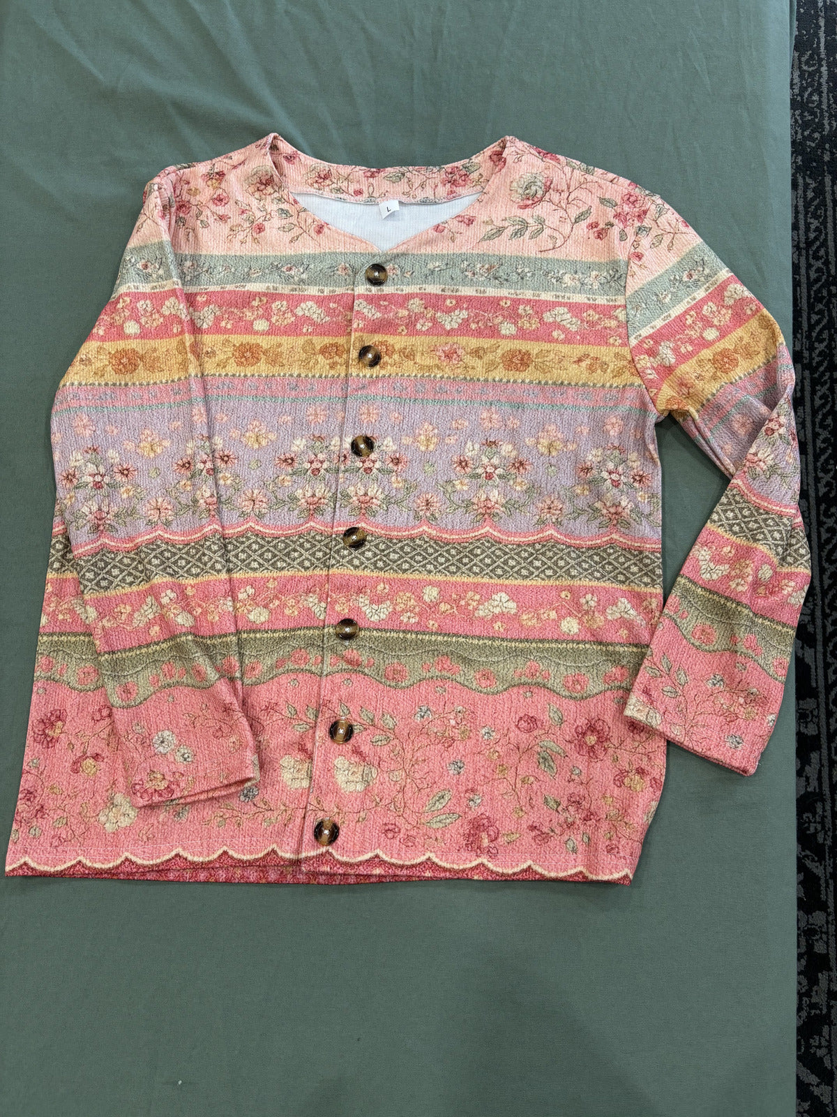 Vintage Floral Patterned Button-Up Cardigan Sweater Size L