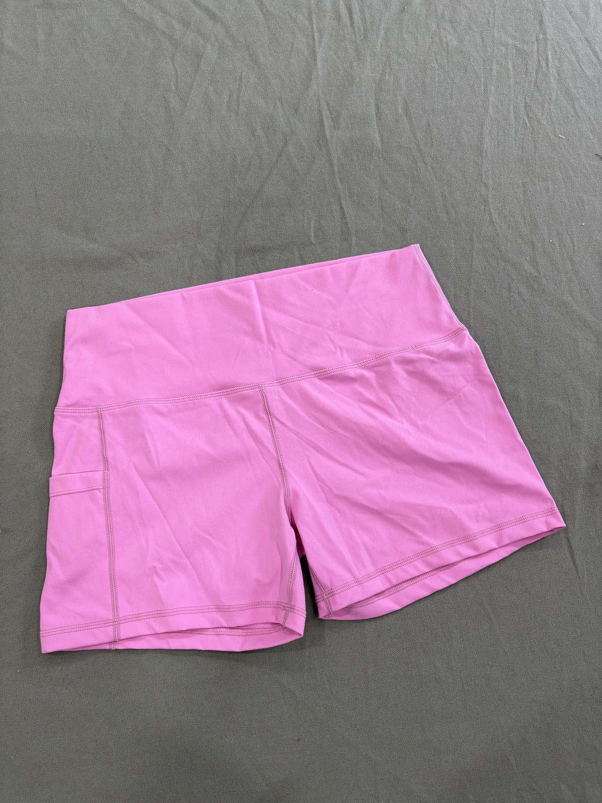 Pink Athletic High-Waisted Workout Shorts with Side Pocket S/M