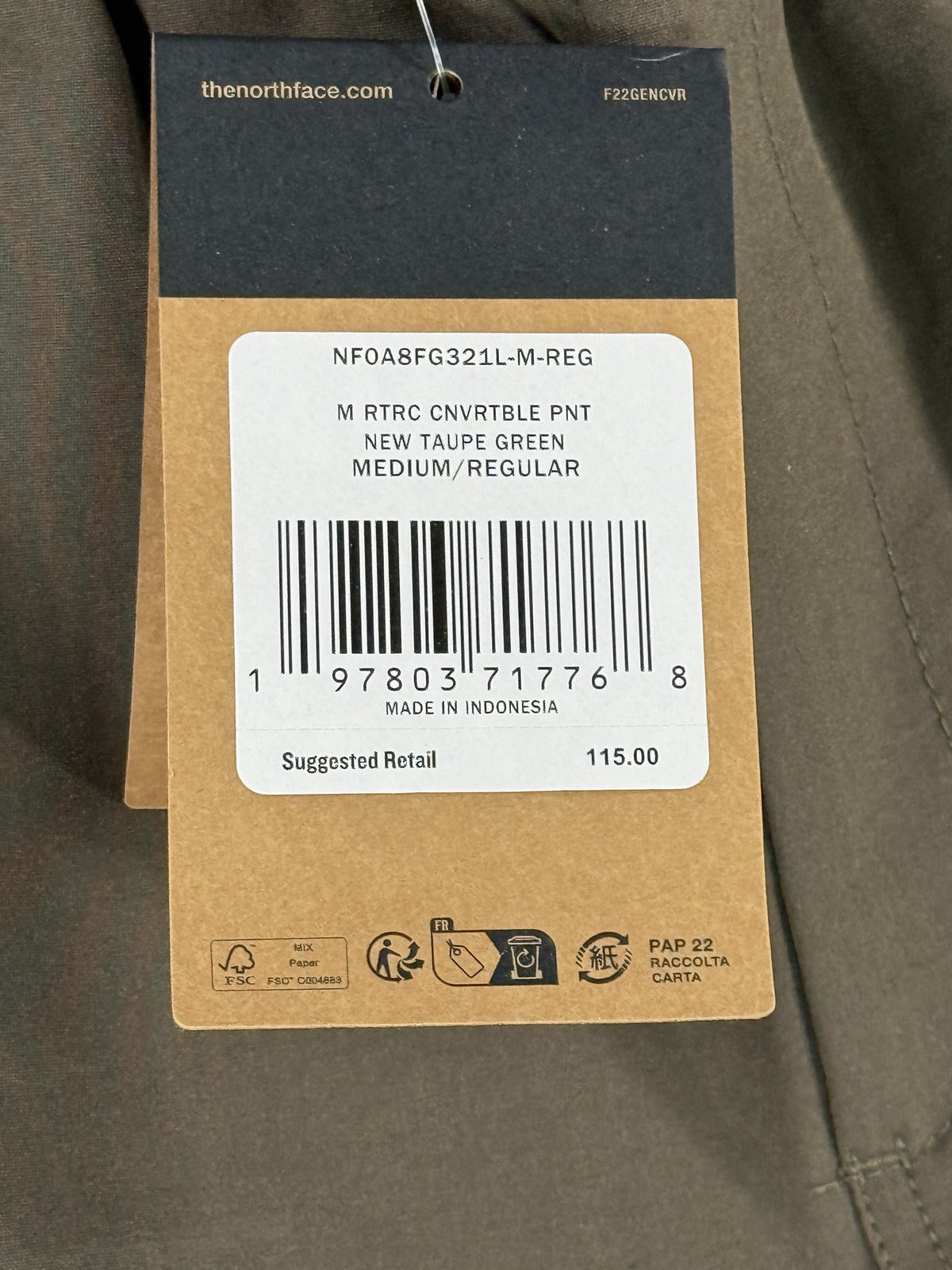 NEW The North Face Men’s Convertible Pants Taupe Green - Med