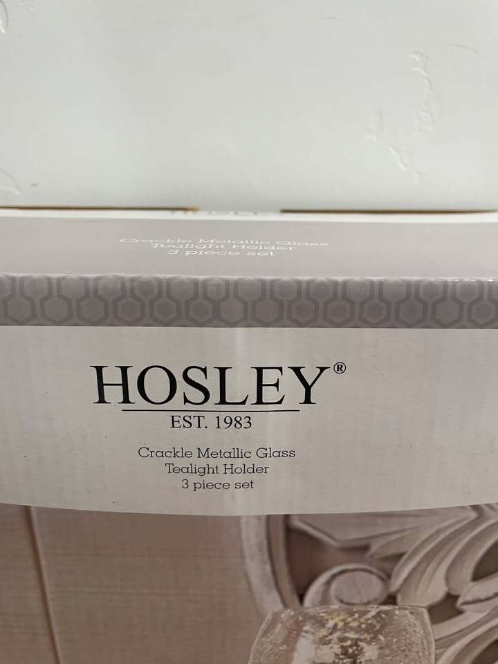 ✨ Hosley Crackle Metallic Glass Tealight Holder – 3‐Piece Set