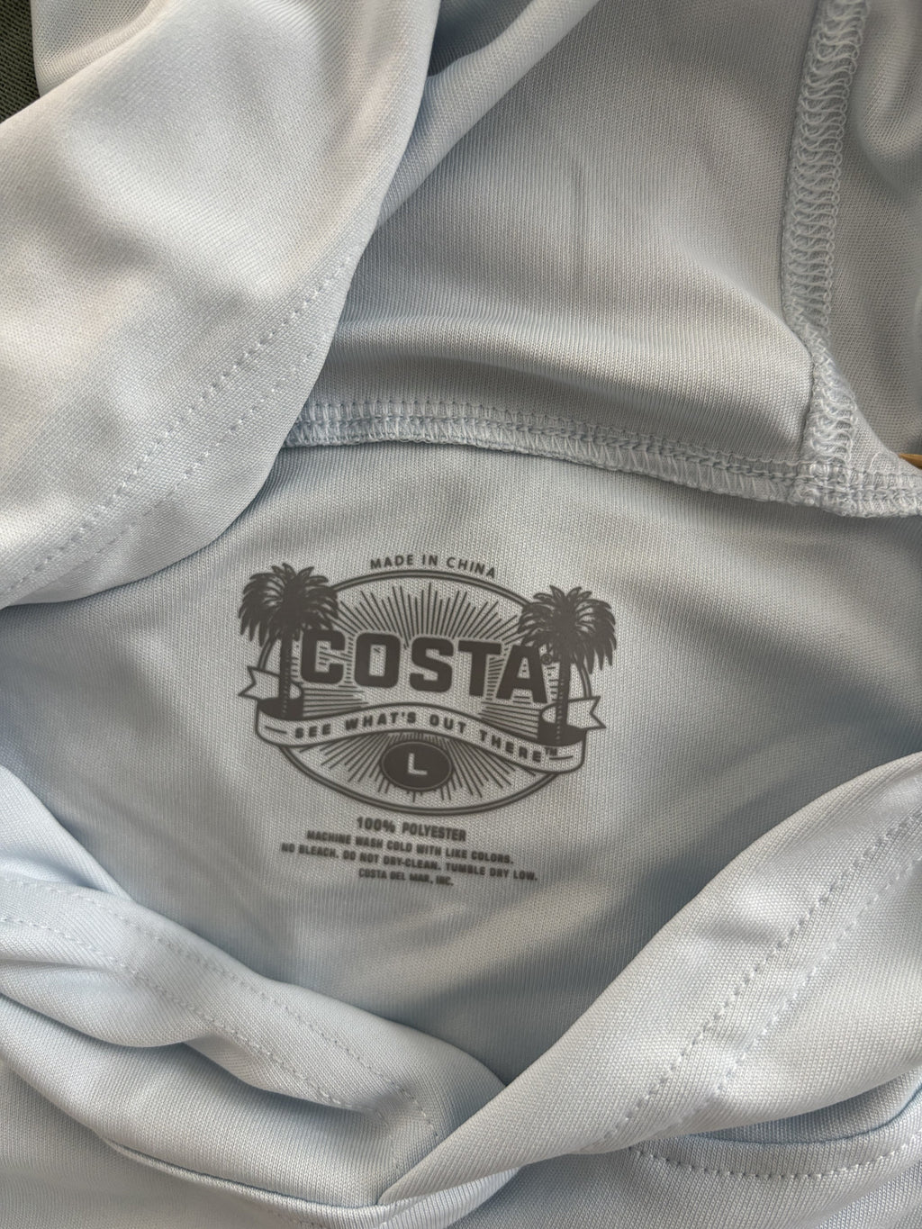 Costa Technical Hooded Long Sleeve Shirt Large Light Blue