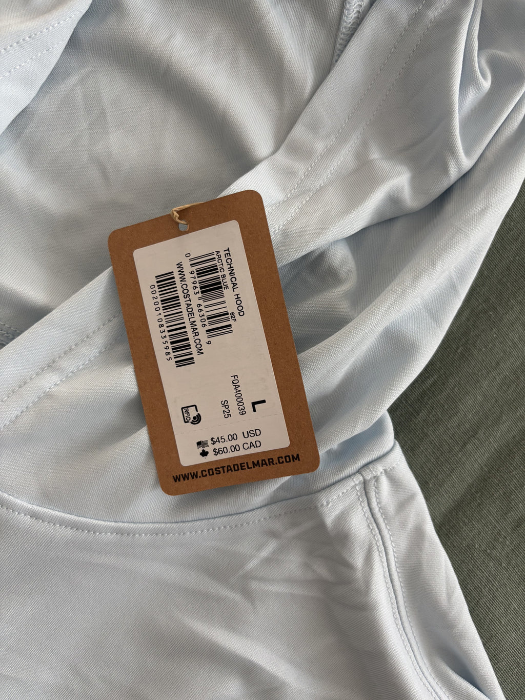 Costa Technical Hooded Long Sleeve Shirt Large Light Blue
