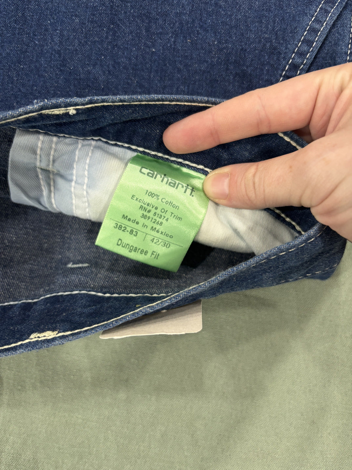 Carhartt Denim Dungaree Pants Size 42x30 Blue Heavy Duty