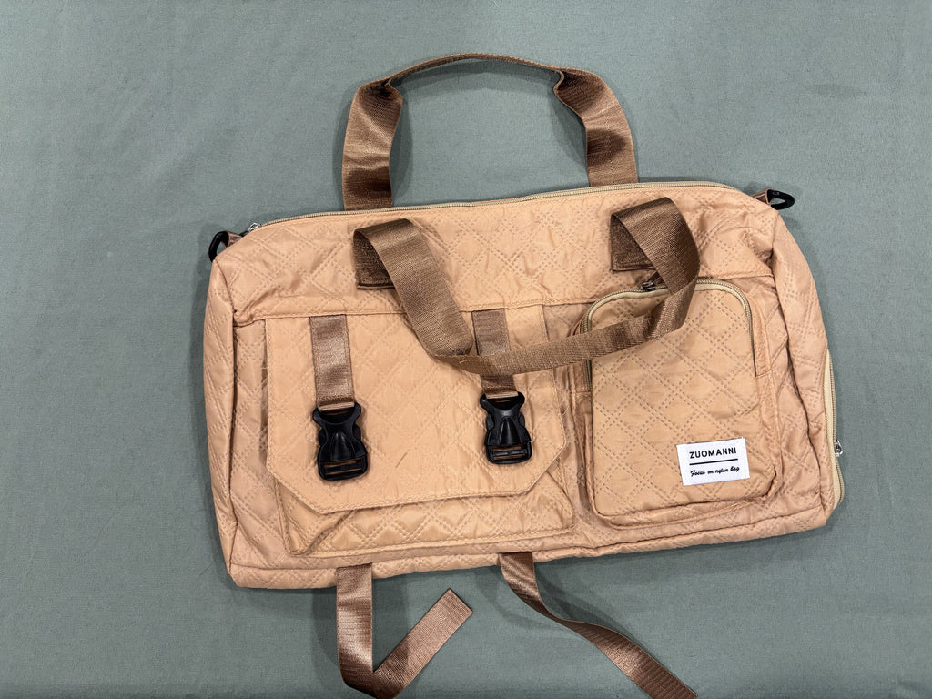 ZUOMANNI Beige Quilted Shoulder and Handbag with Multiple Pk