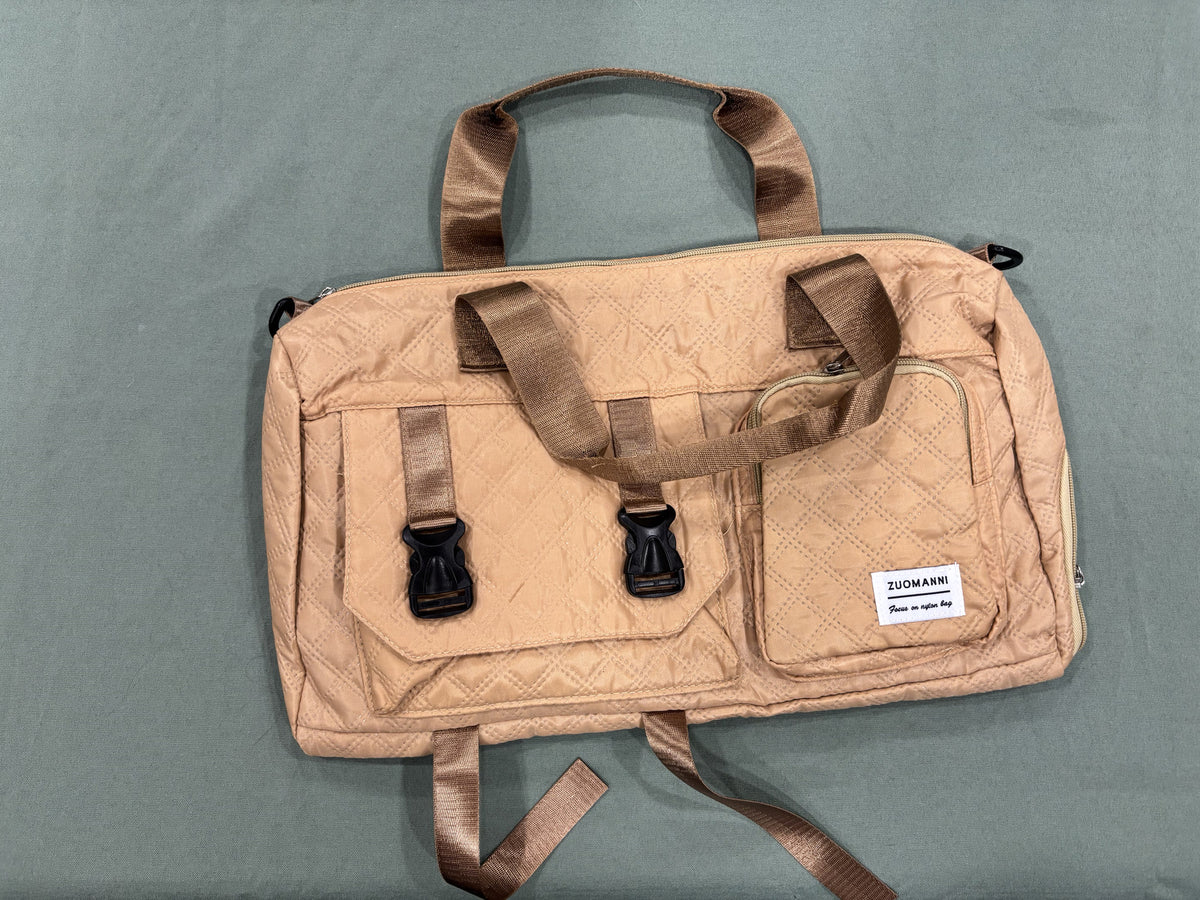 ZUOMANNI Beige Quilted Shoulder and Handbag with Multiple Pk