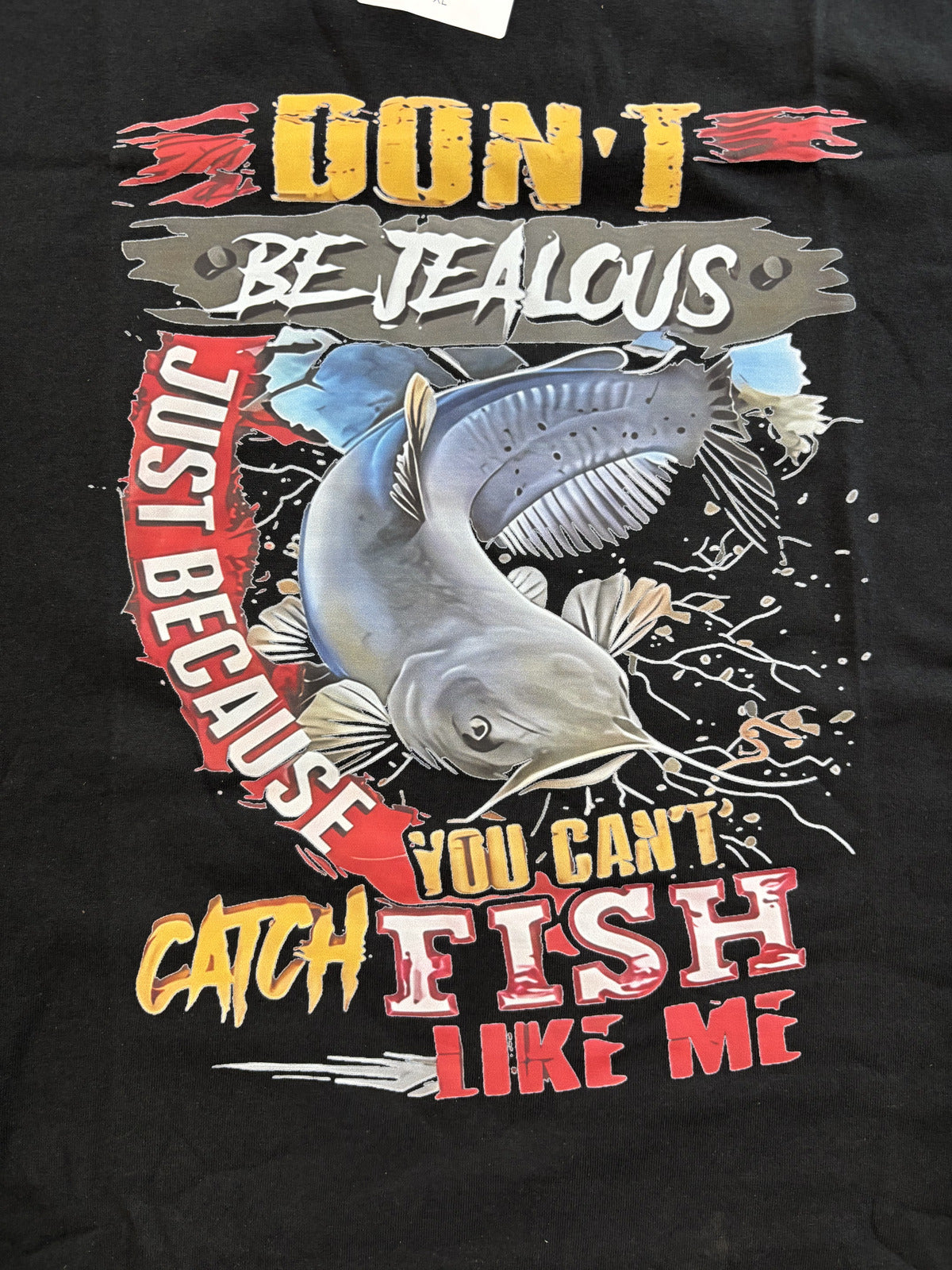 Black Fishing Graphic T-Shirt XL - Don't Be Jealous Catching