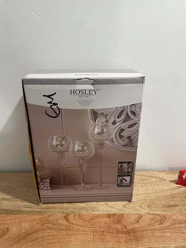 ✨ Hosley Crackle Metallic Glass Tealight Holder – 3‐Piece Set
