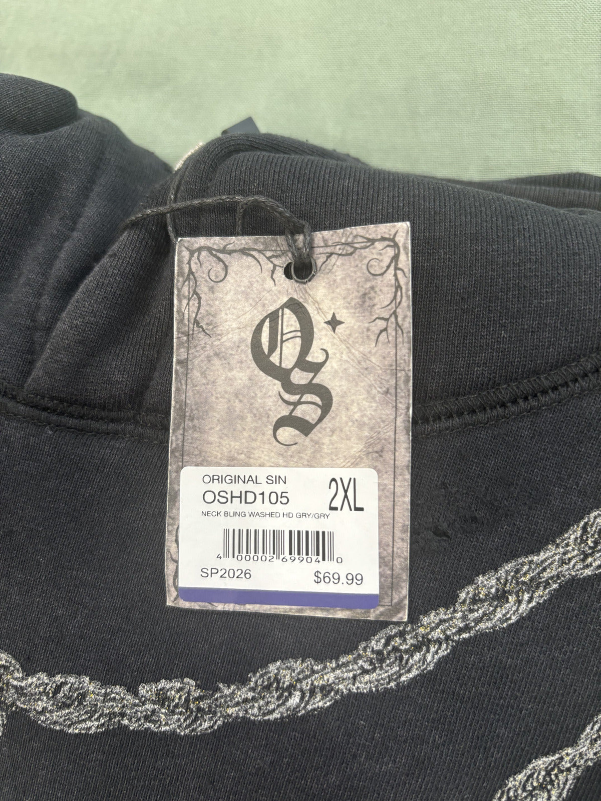 Original Sin Black Hoodie with Cross Chains Size 2XL