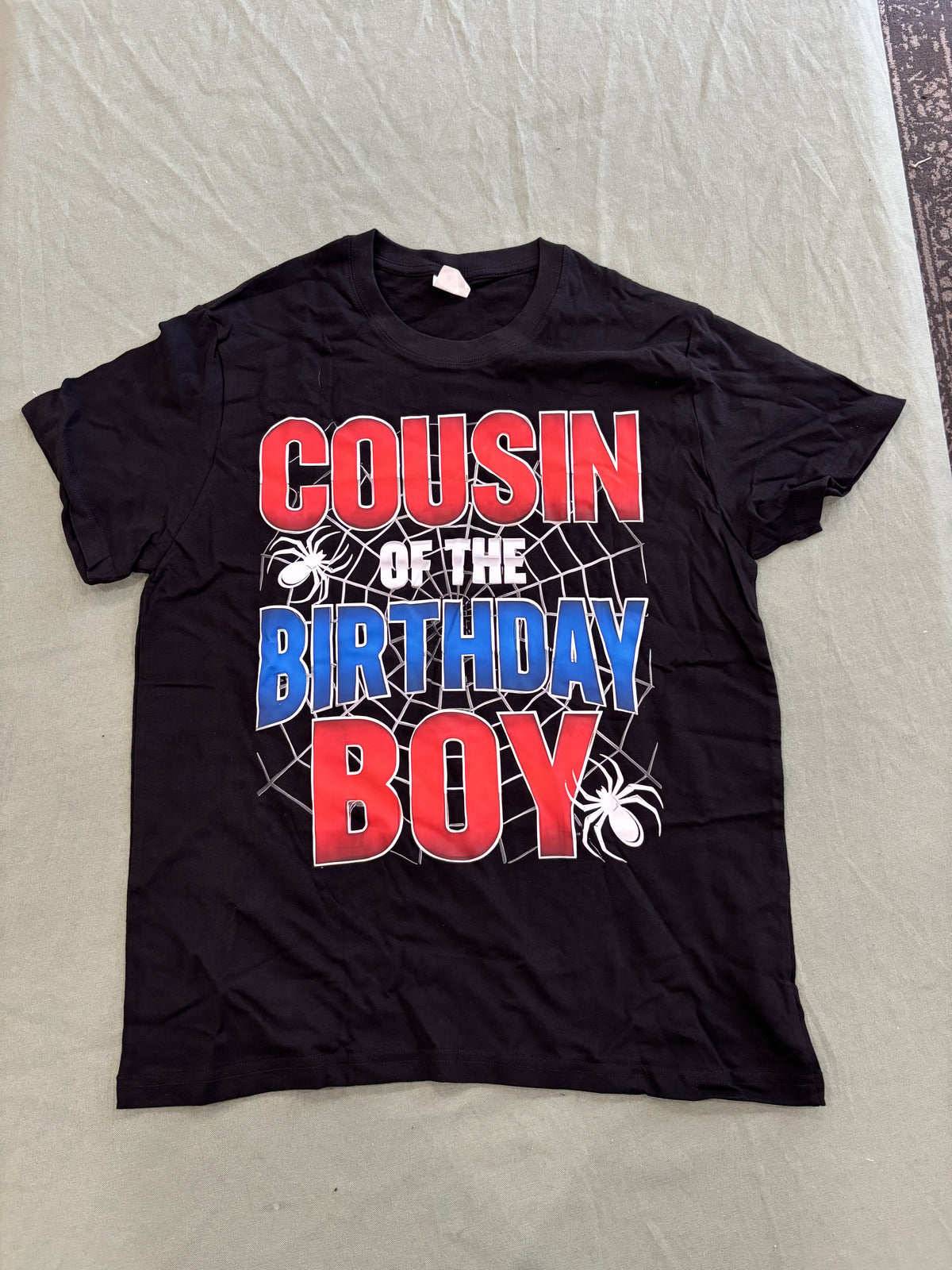 Cousin of the Birthday Boy Black Graphic T-Shirt Size S