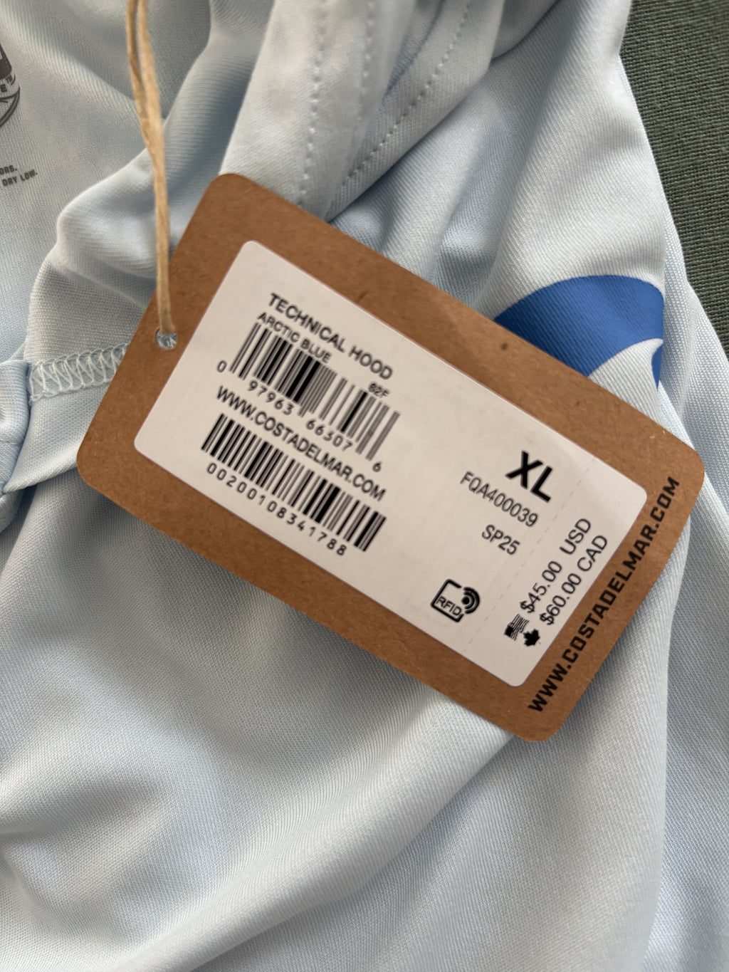 Costa Technical Hooded Long Sleeve Shirt XL Arctic Blue UV