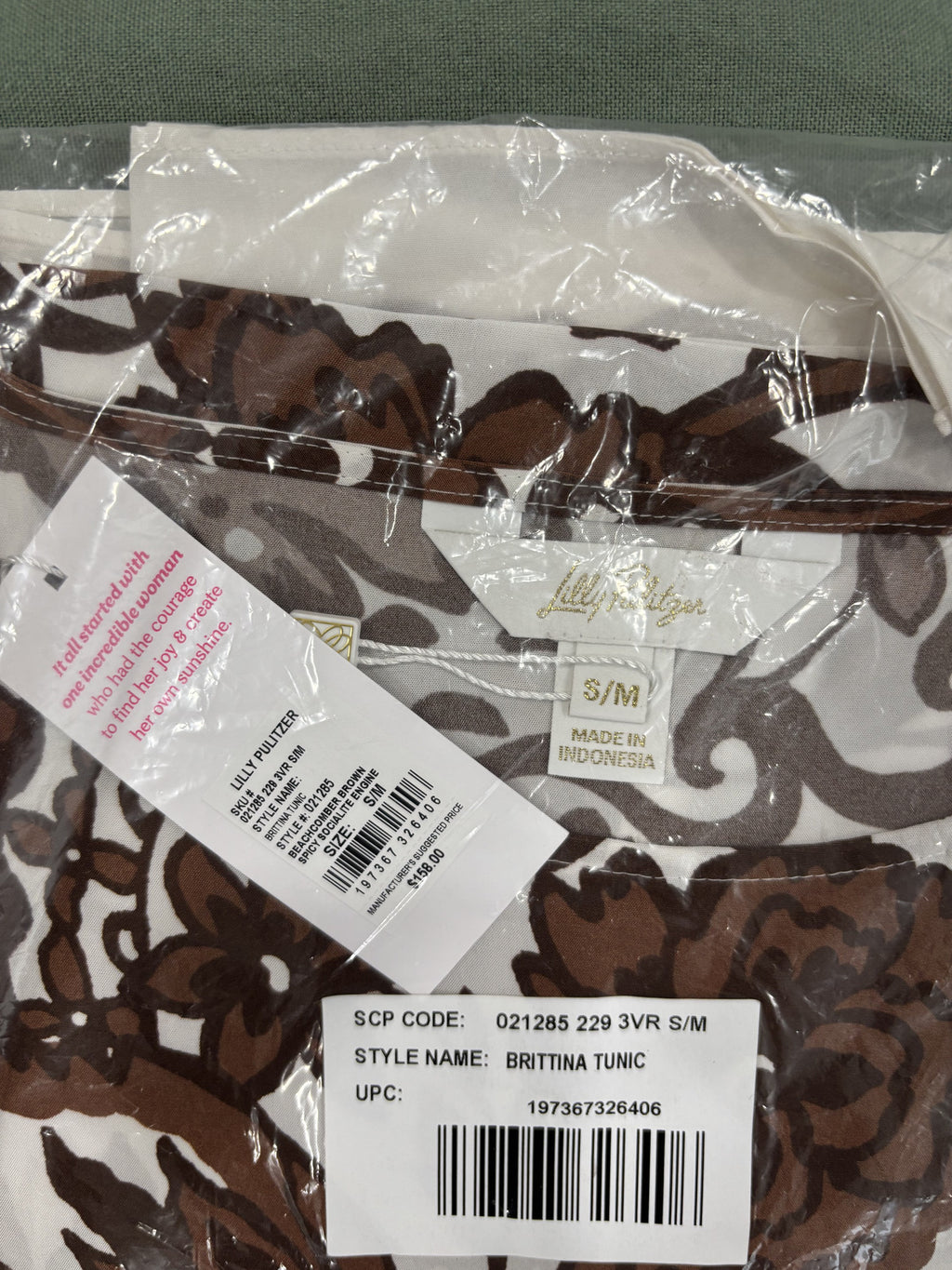 Lilly Pulitzer Britina Tunic Brown Floral Print Size S/M