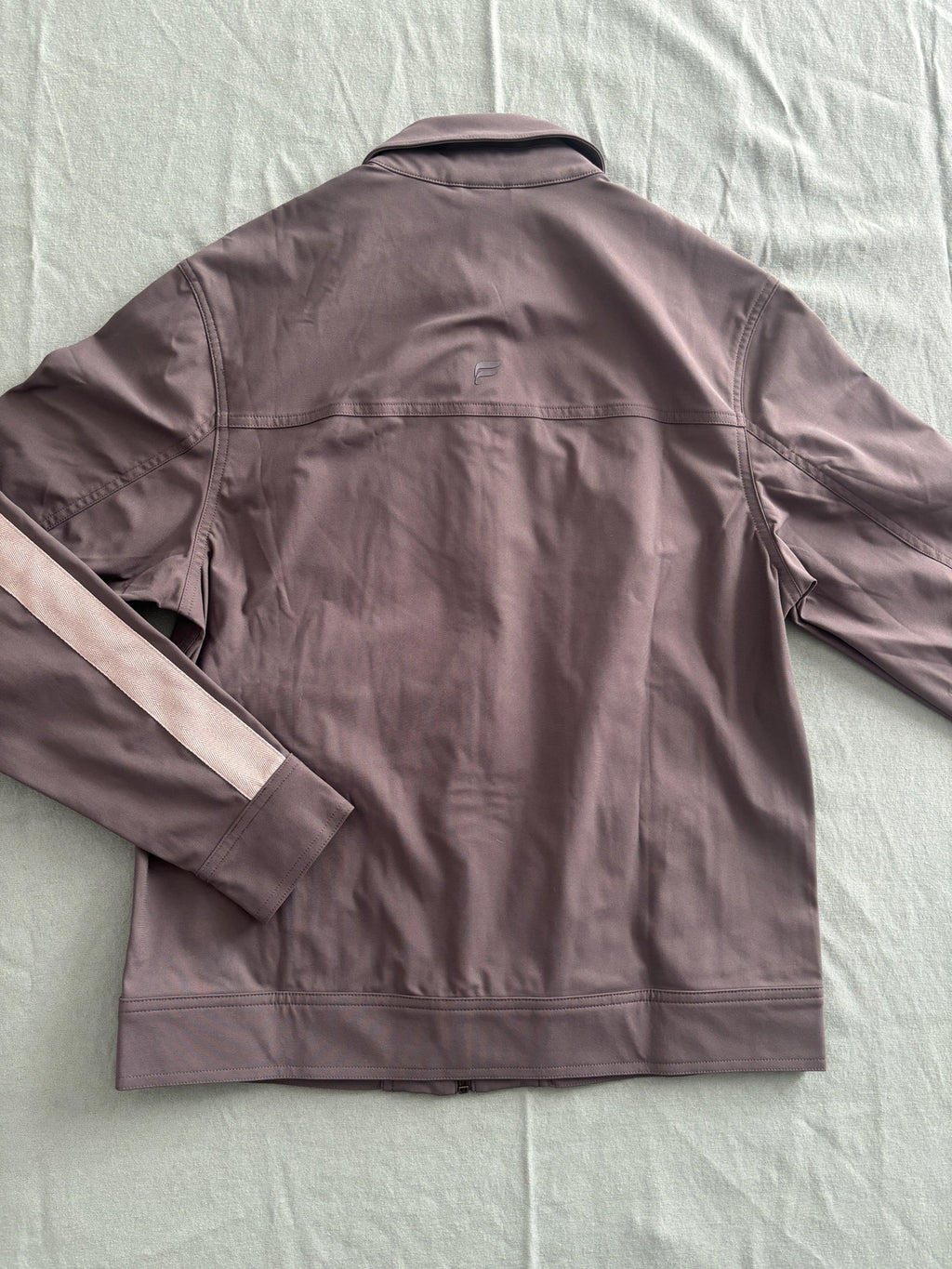 Men's Brown Track Jacket with Beige Stripes, Size XS