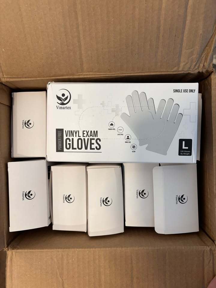 🧤 Vimartex Vinyl Exam Gloves – Size Large (Powder‐Free) - 10 Boxes of 100