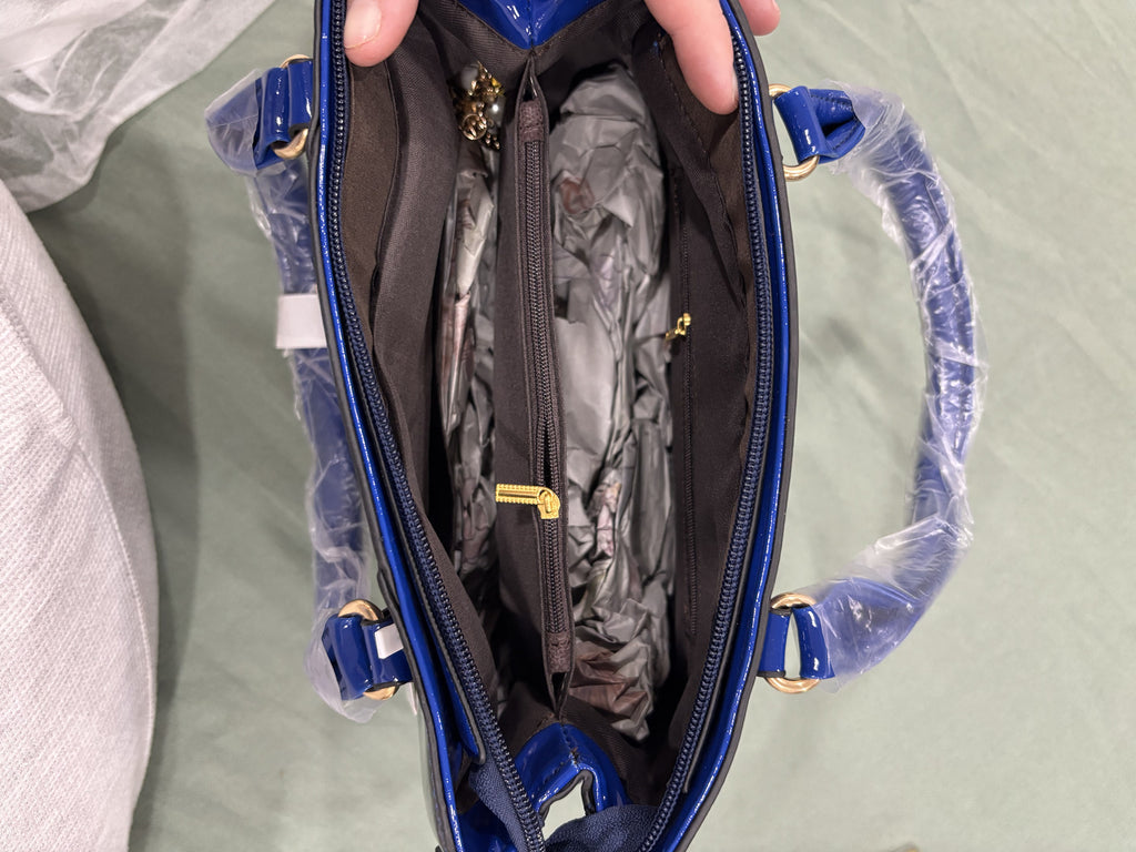Blue Patent Leather Snake Pattern Handbag