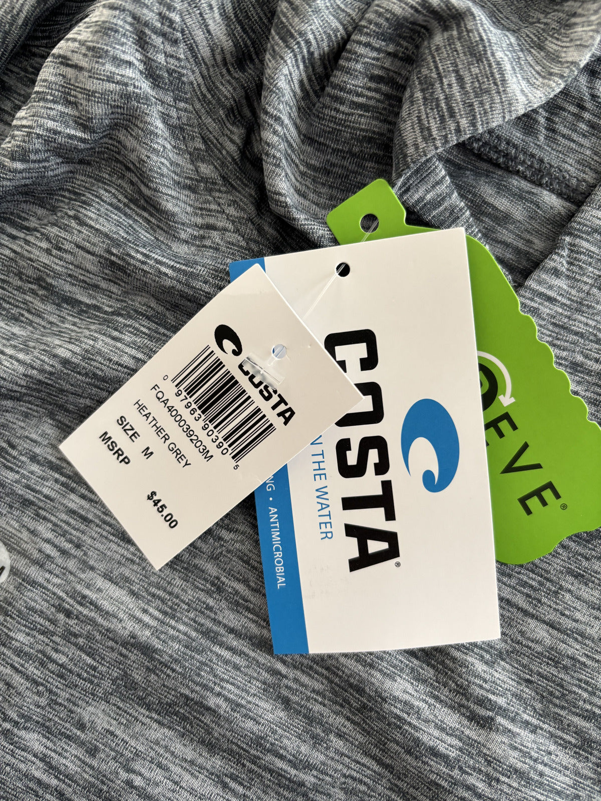 Costa Men's Gray Heather Hooded Long Sleeve Shirt Size M