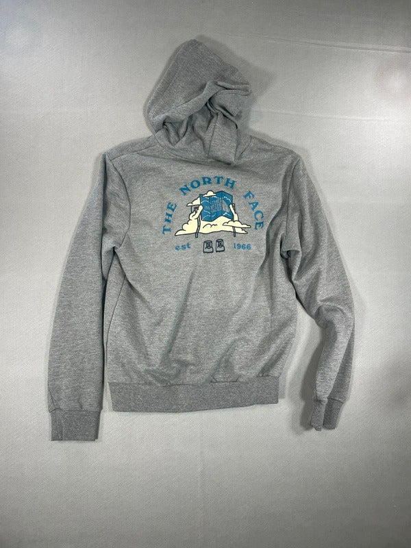 The North Face Gray Hoodie with Logo Print and Front Pocket