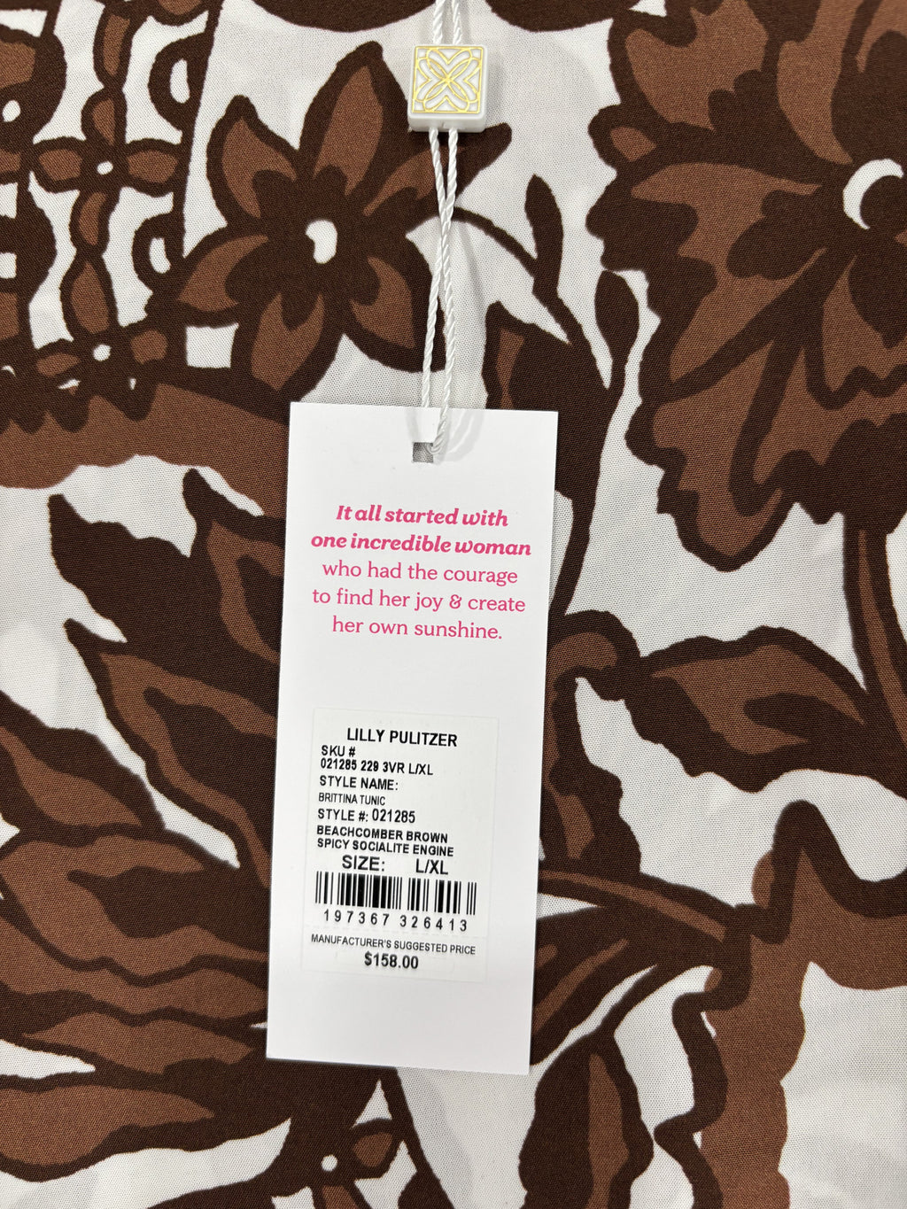 Lilly Pulitzer Brown Floral Patterned Tunic Top L/XL