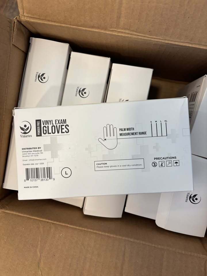 🧤 Vimartex Vinyl Exam Gloves – Size Large (Powder‐Free) - 10 Boxes of 100
