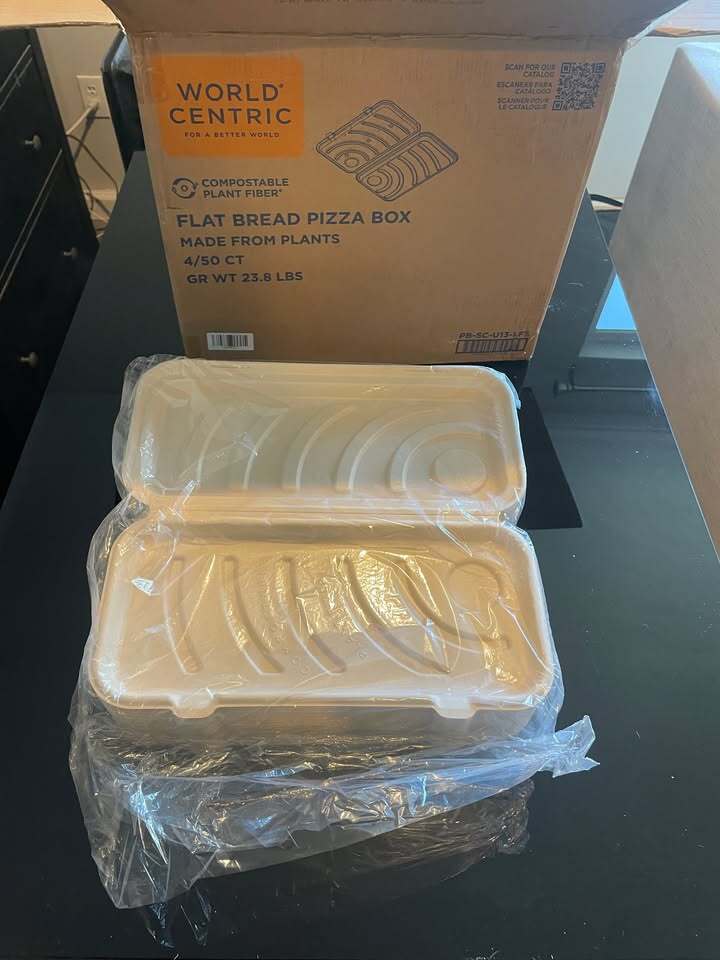 World Centric Compostable Plant Fiber Flat Bread Pizza Box 4/50 CT