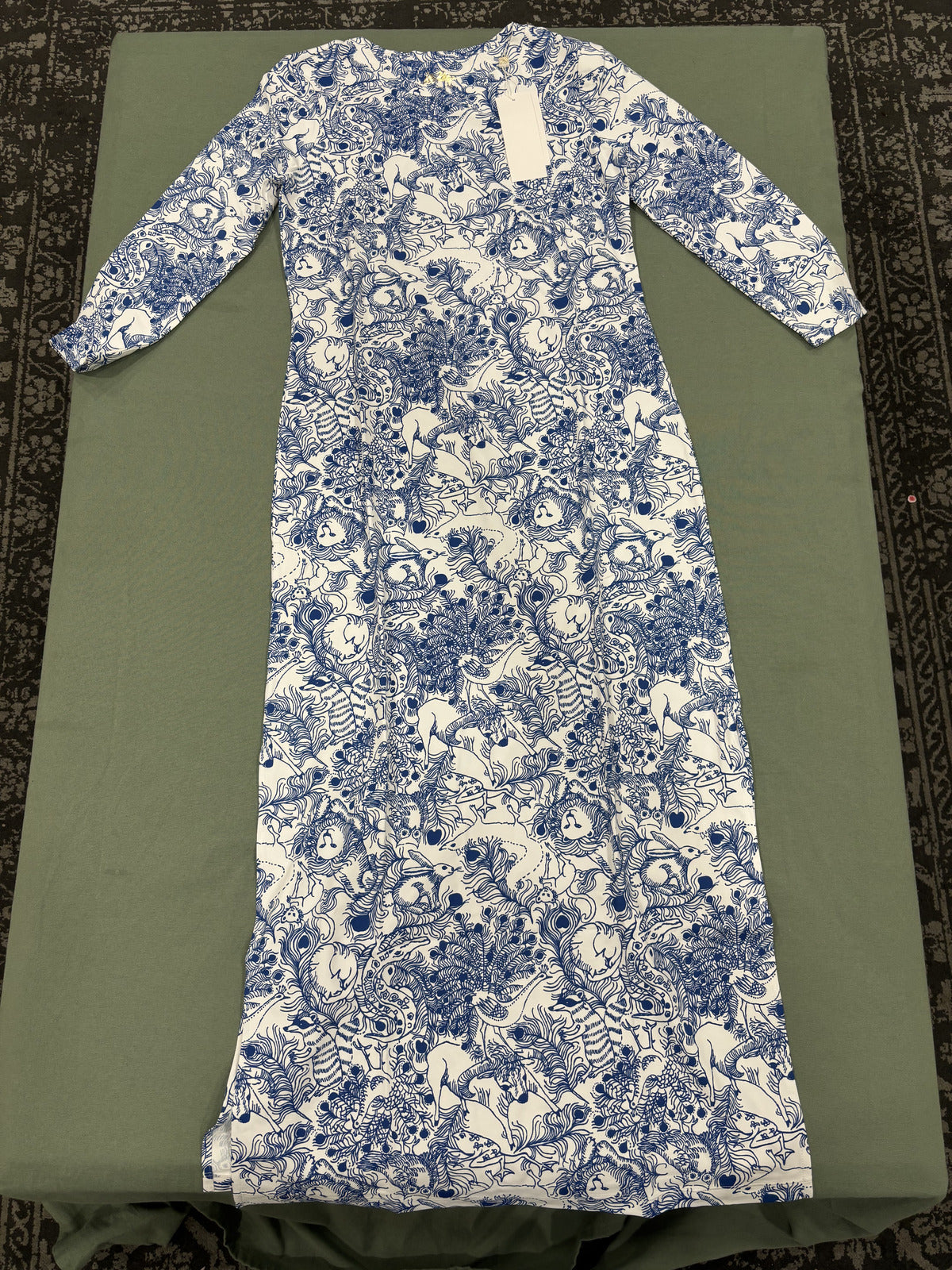 Lilly Pulitzer Blue and White Maxi Dress - Medium
