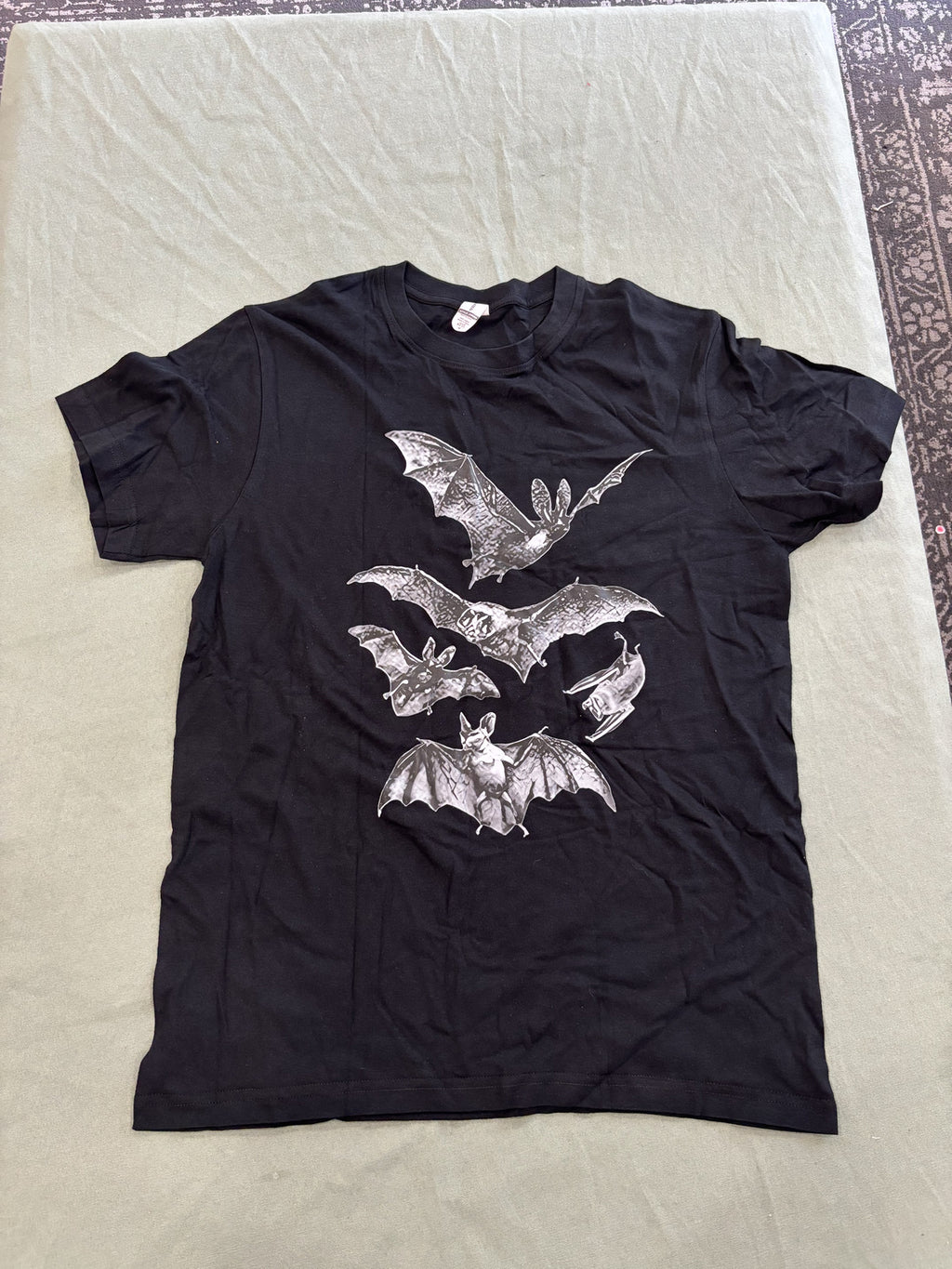 Black Graphic Bat Print T-Shirt Medium