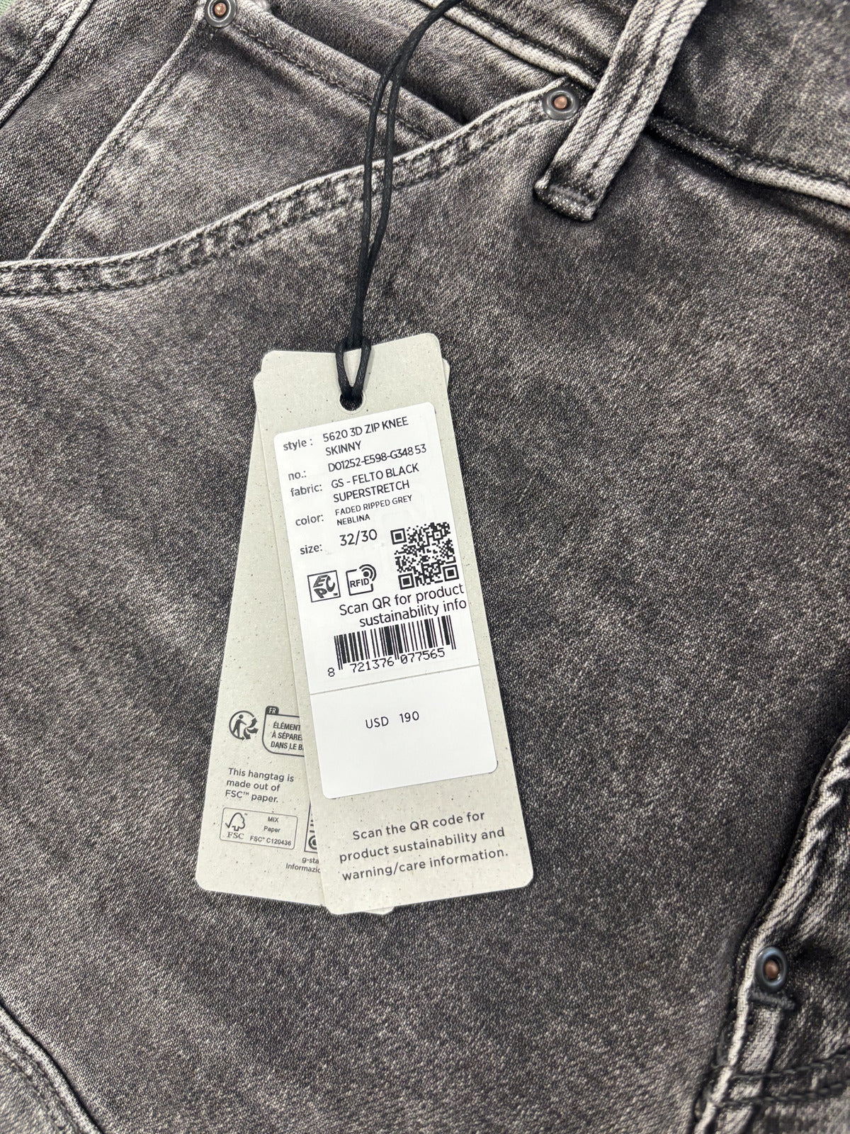 G-Star Raw 5620 3D Zip Knee Skinny Jeans in Faded Black Grey