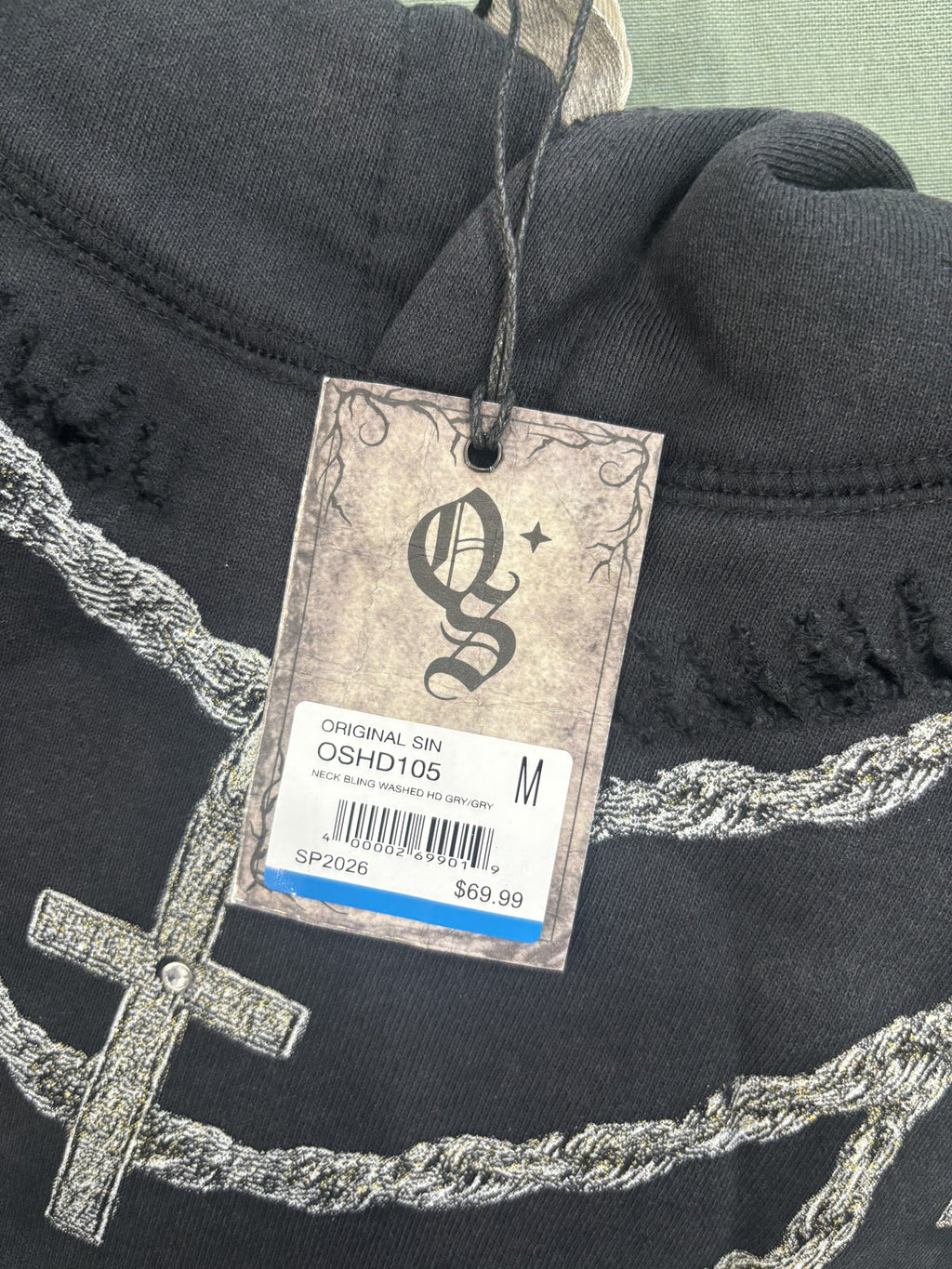 Original Sin Black Hoodie with Cross Chains Graphic Size M