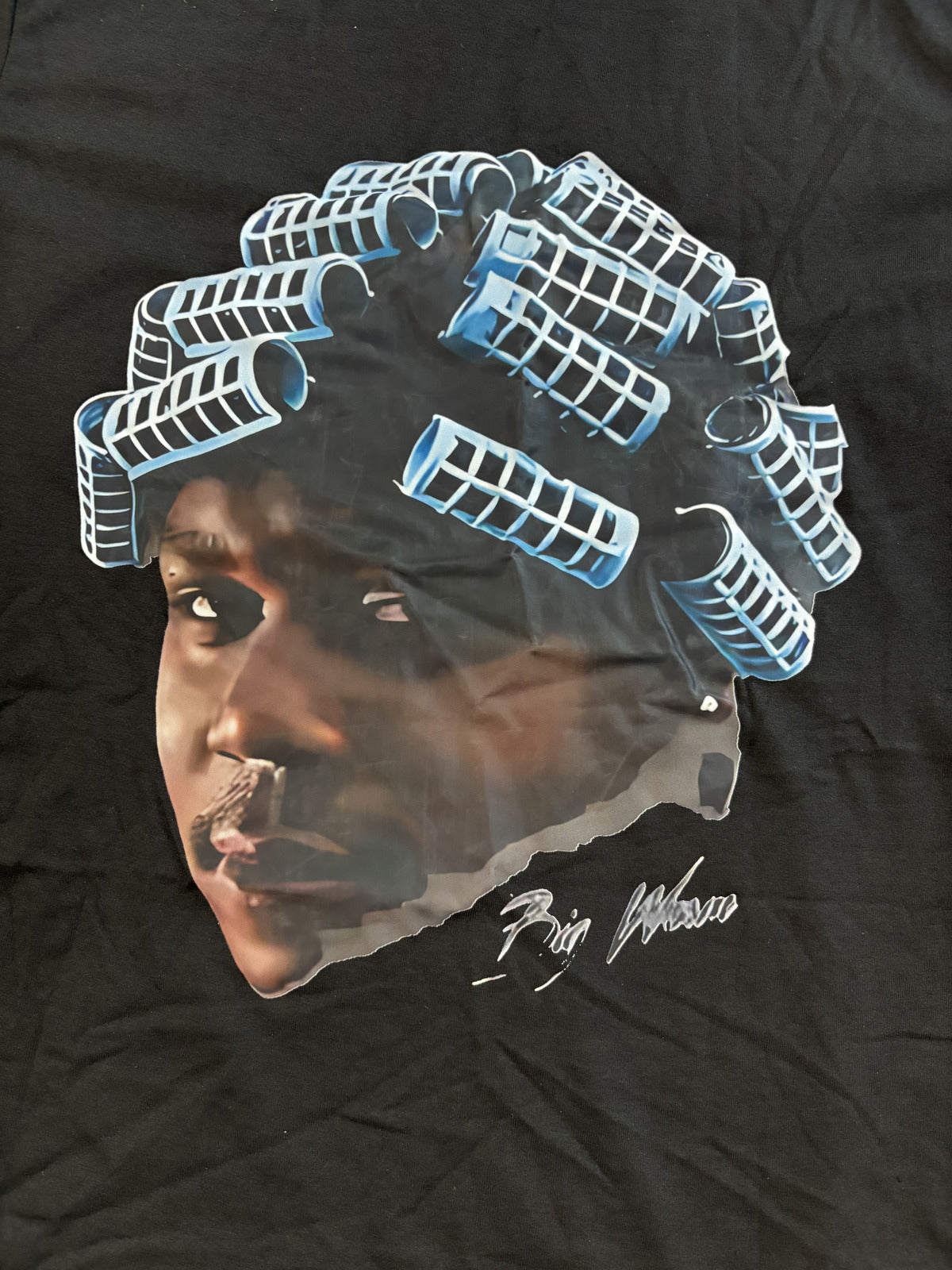 Big Meech Black Graphic T-Shirt with Curlers Design Size XL