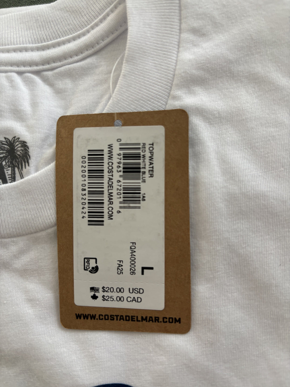 Costa White T-Shirt Large Logo Print Size L