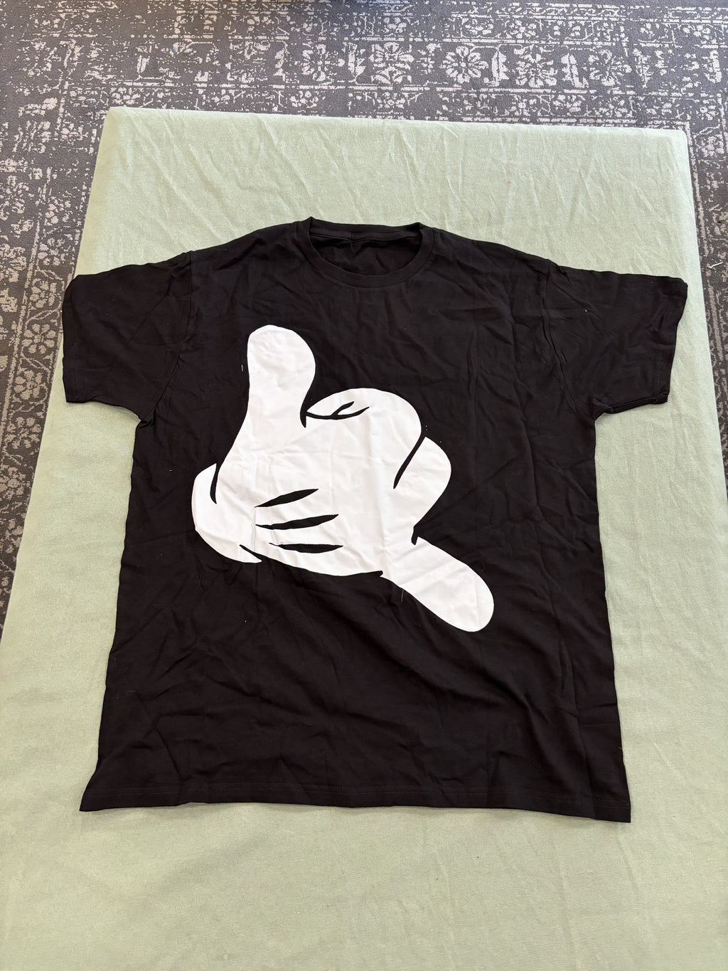 Black T-Shirt with White Hand Graphic