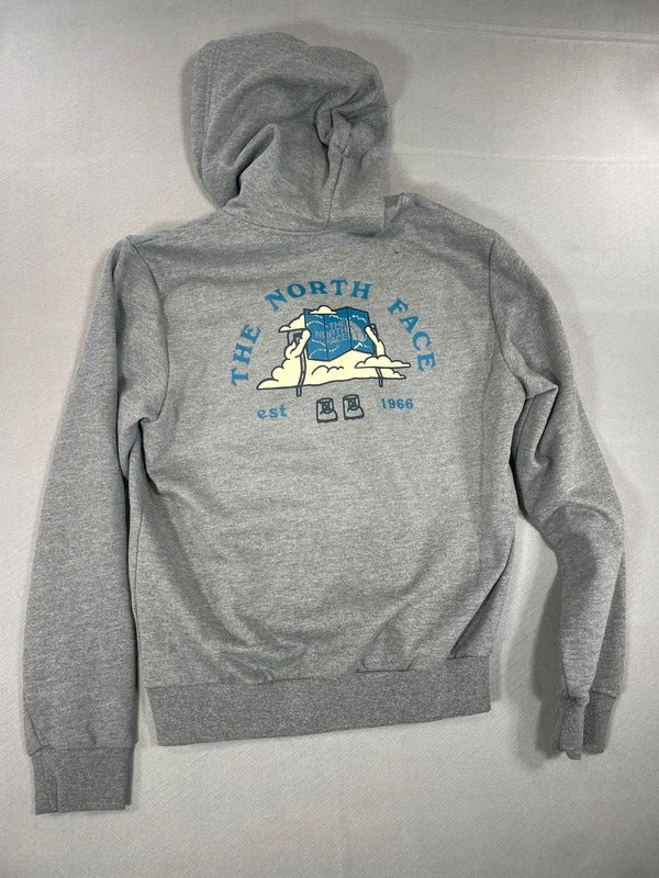 The North Face Gray Hoodie with Logo Print and Front Pocket