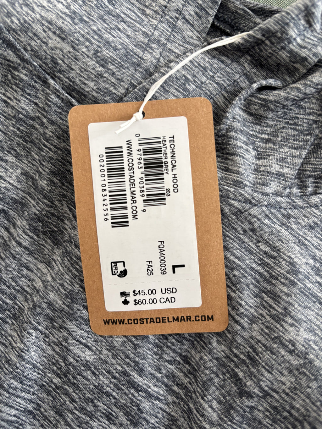 Costa Technical Hooded Long Sleeve Shirt Large Heather Gray