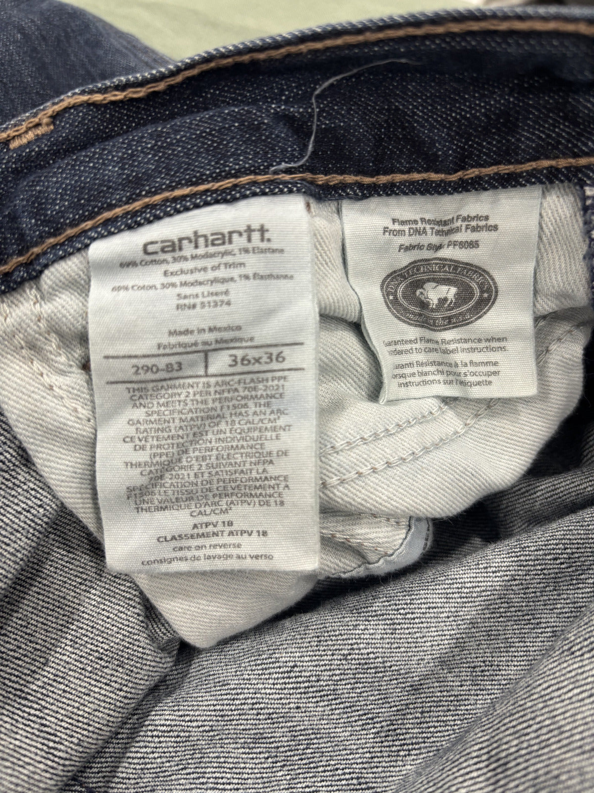 Carhartt FR Men's Denim Work Jeans Size 36x36 Dark Blue