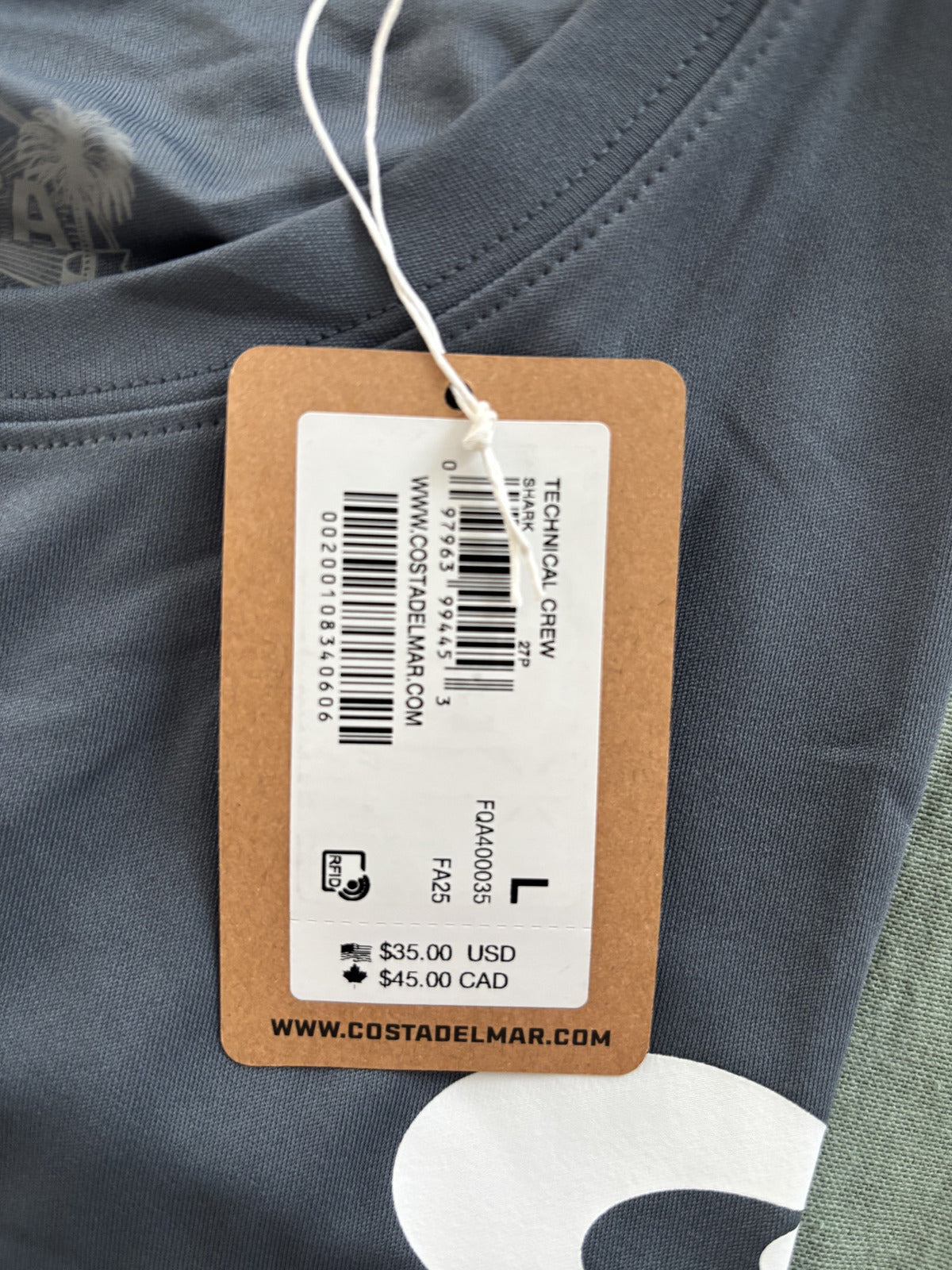 Costa Technical Crew Long Sleeve Shirt Large Gray with Logo