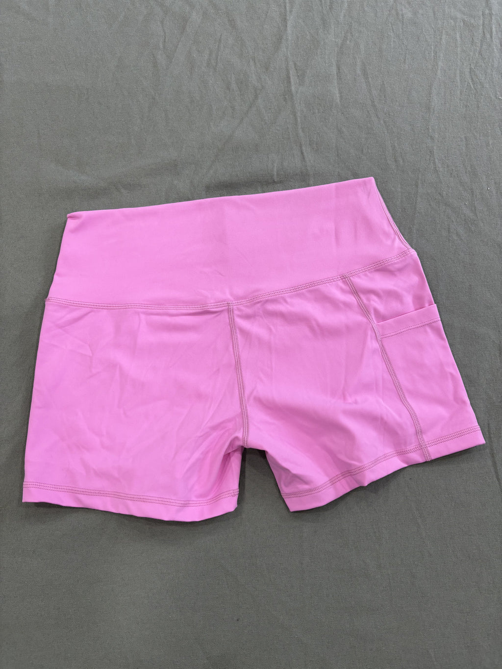 Pink Athletic High-Waisted Workout Shorts with Side Pocket S/M