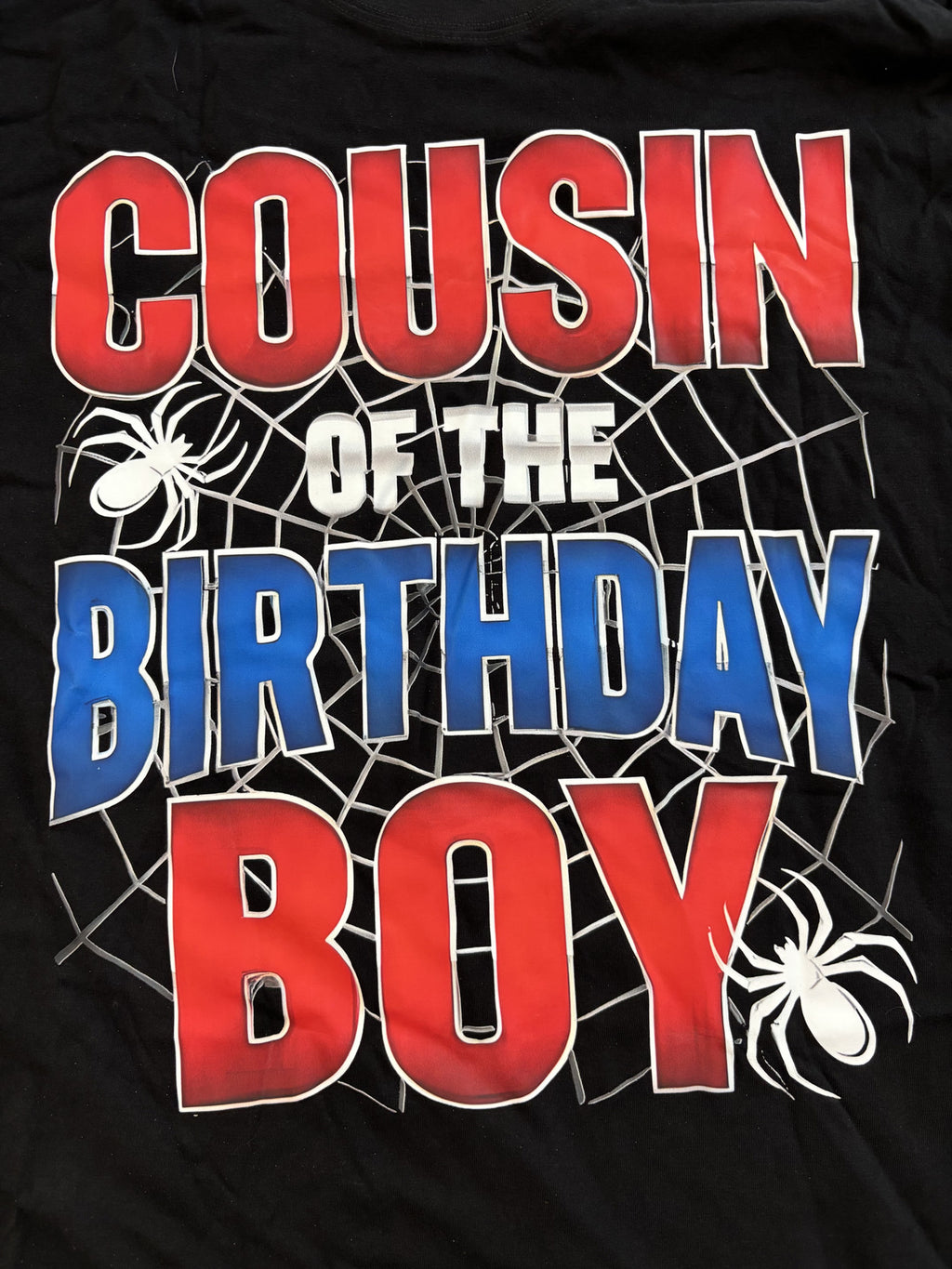 Cousin of the Birthday Boy Black Graphic T-Shirt Size S