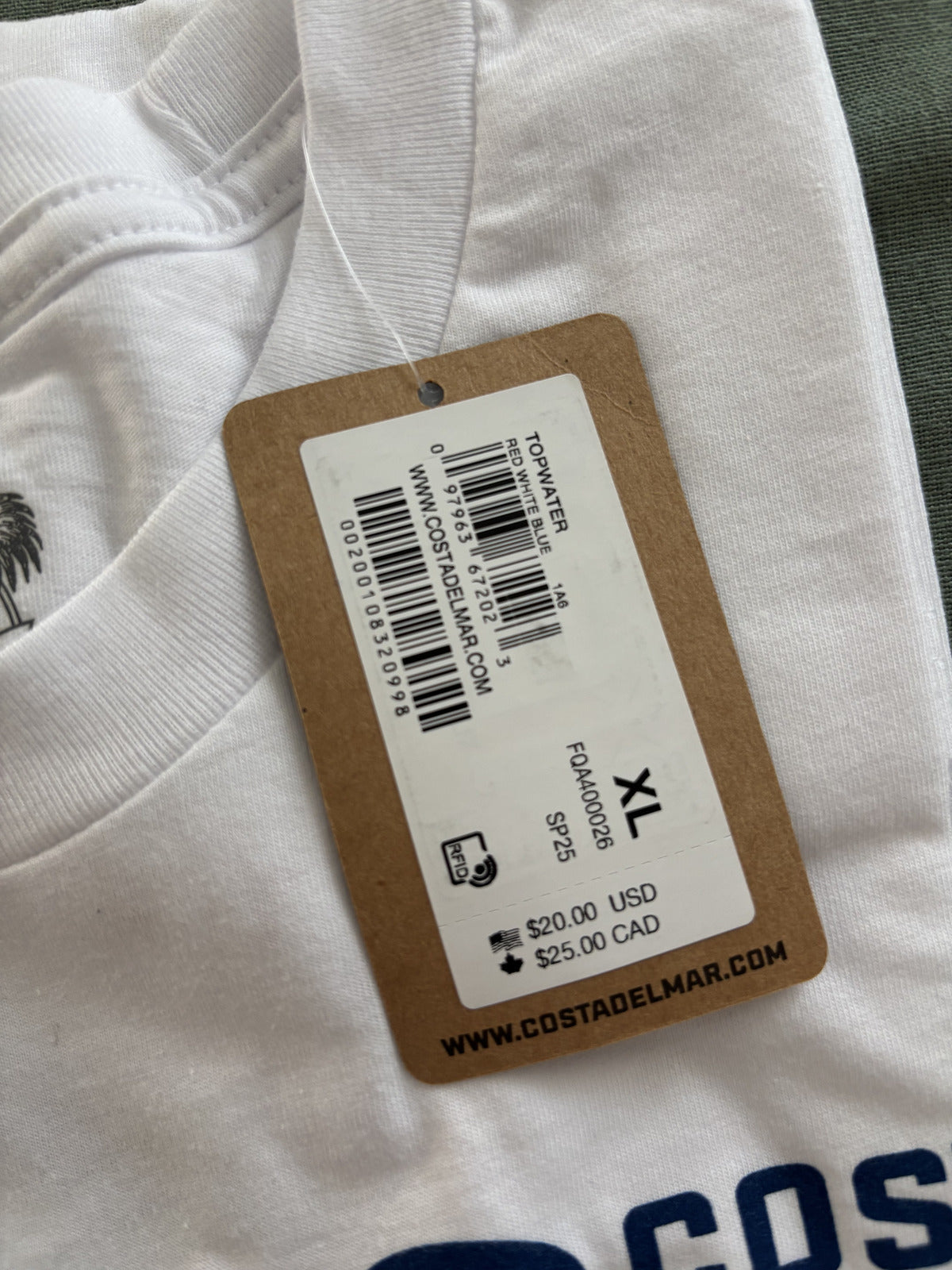 Costa White Short Sleeve T-Shirt XL Catch Release Repeat
