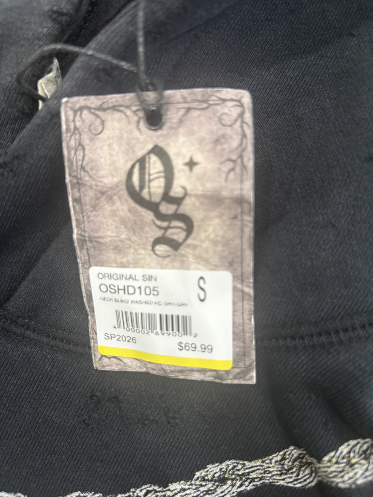 Original Sin Black Hoodie with Cross Chains Print Size Small