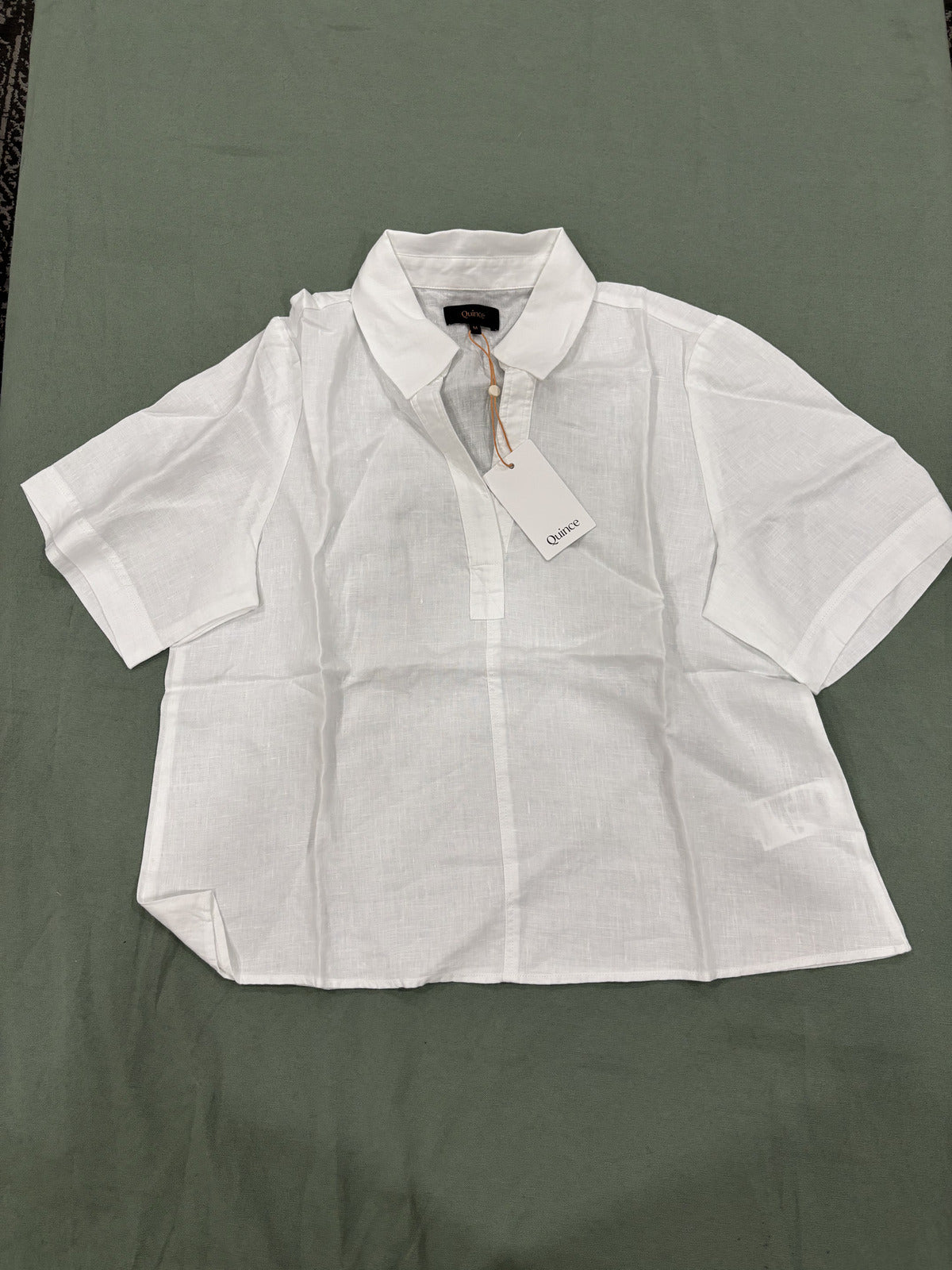Quince White 100% Linen Polo Shirt M NWT