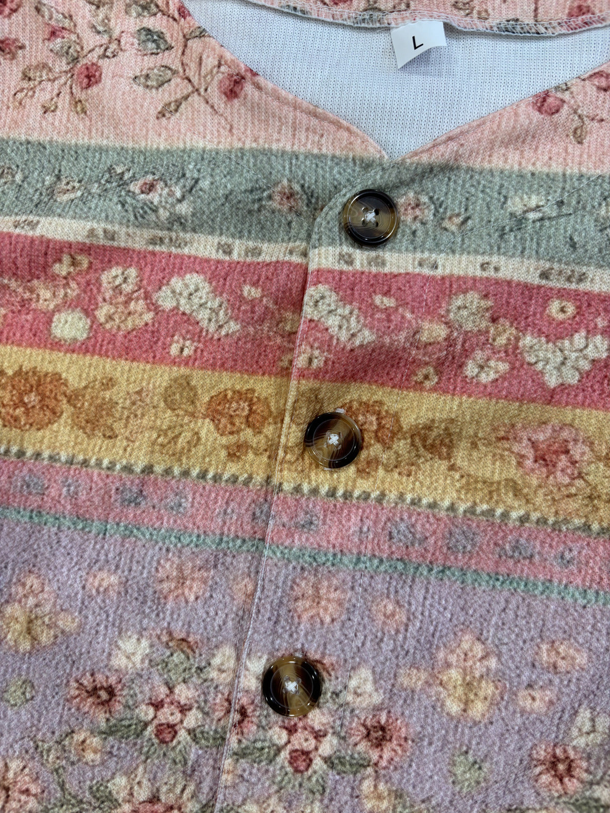 Vintage Floral Patterned Button-Up Cardigan Sweater Size L