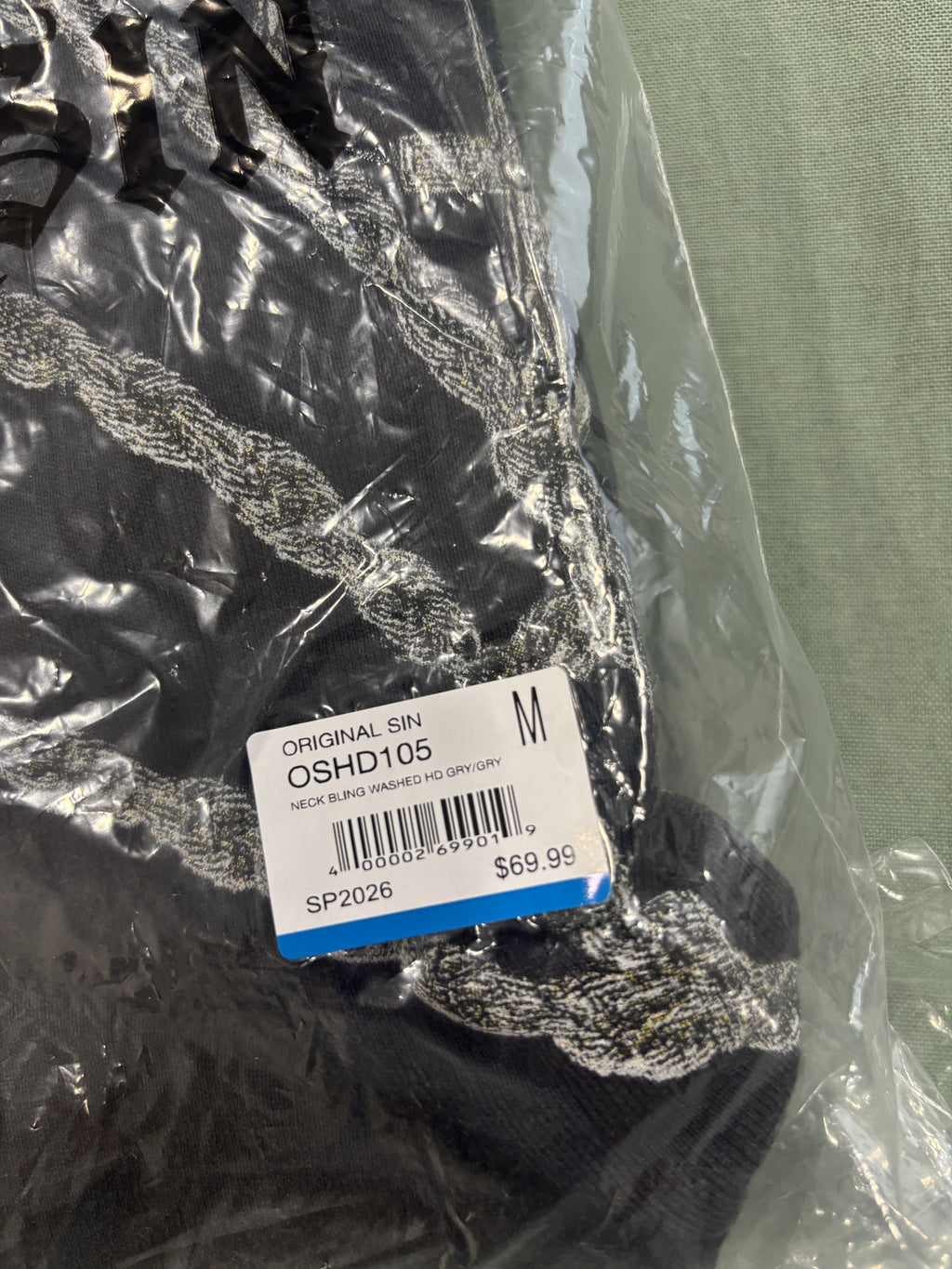 Original Sin Black Hoodie with Cross Chains Graphic Size M
