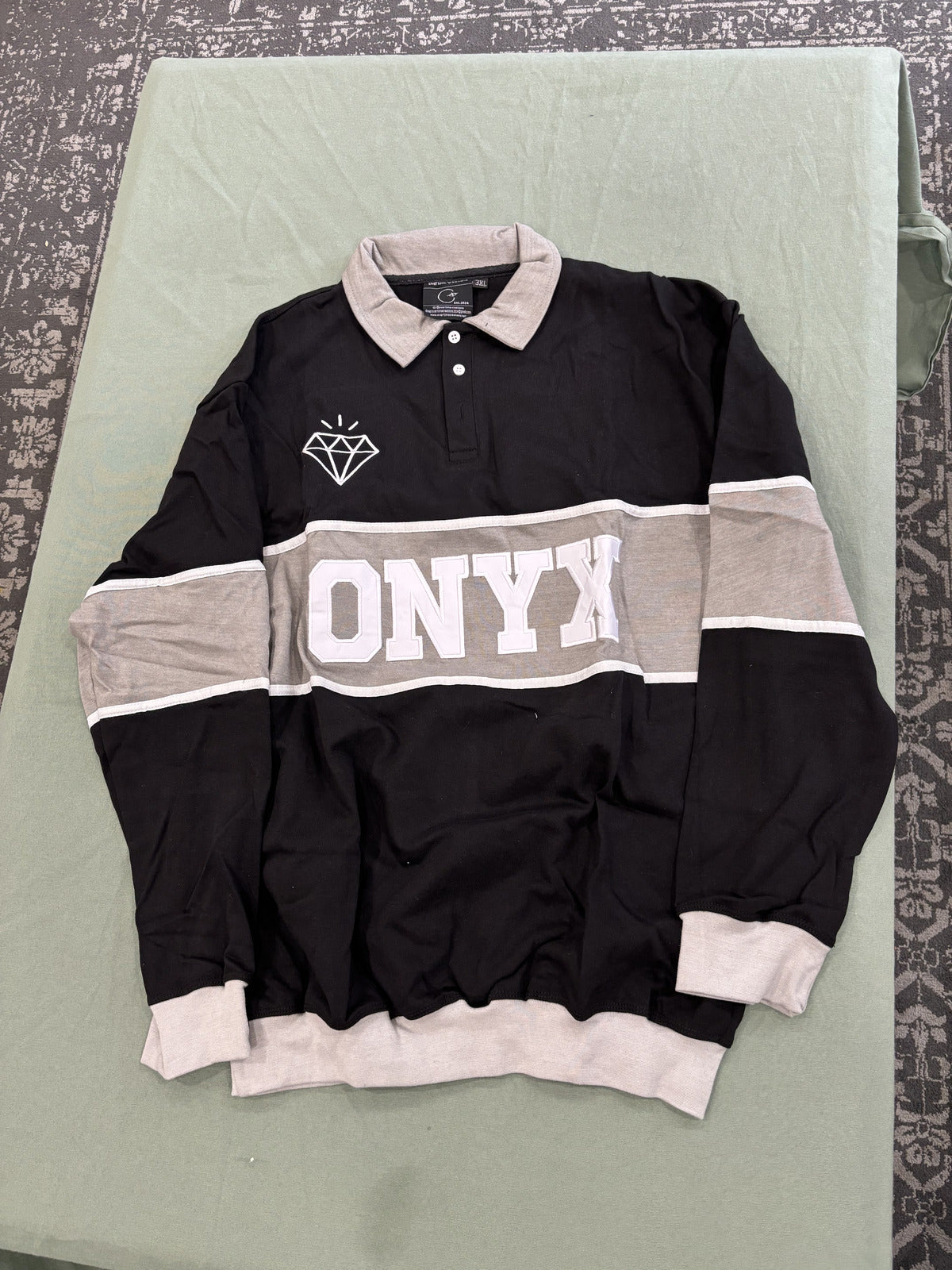 Overtime Onyx Black and Gray Long Sleeve Rugby Shirt Size 3X