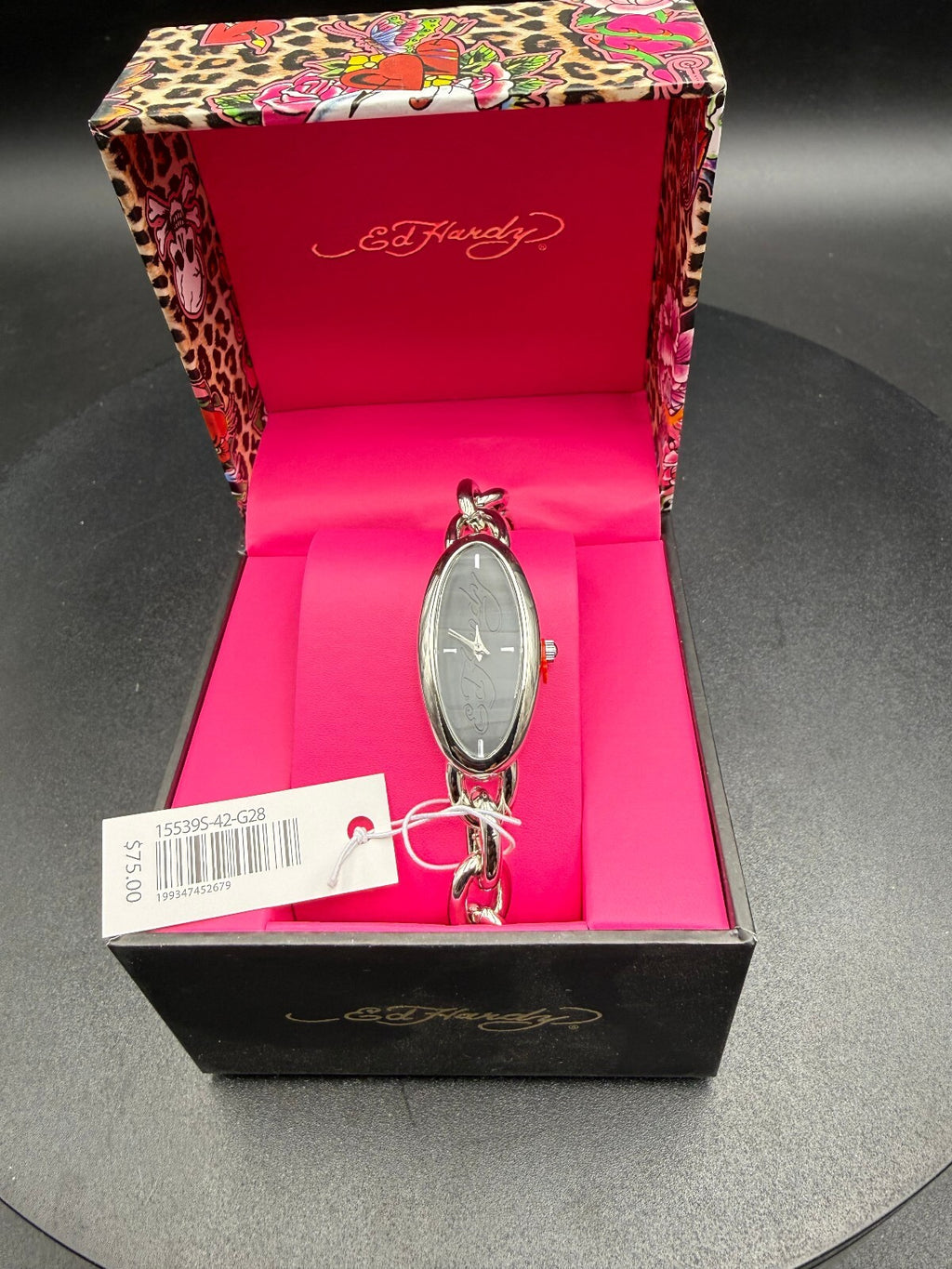 Ed Hardy oval black dial bracelet watch