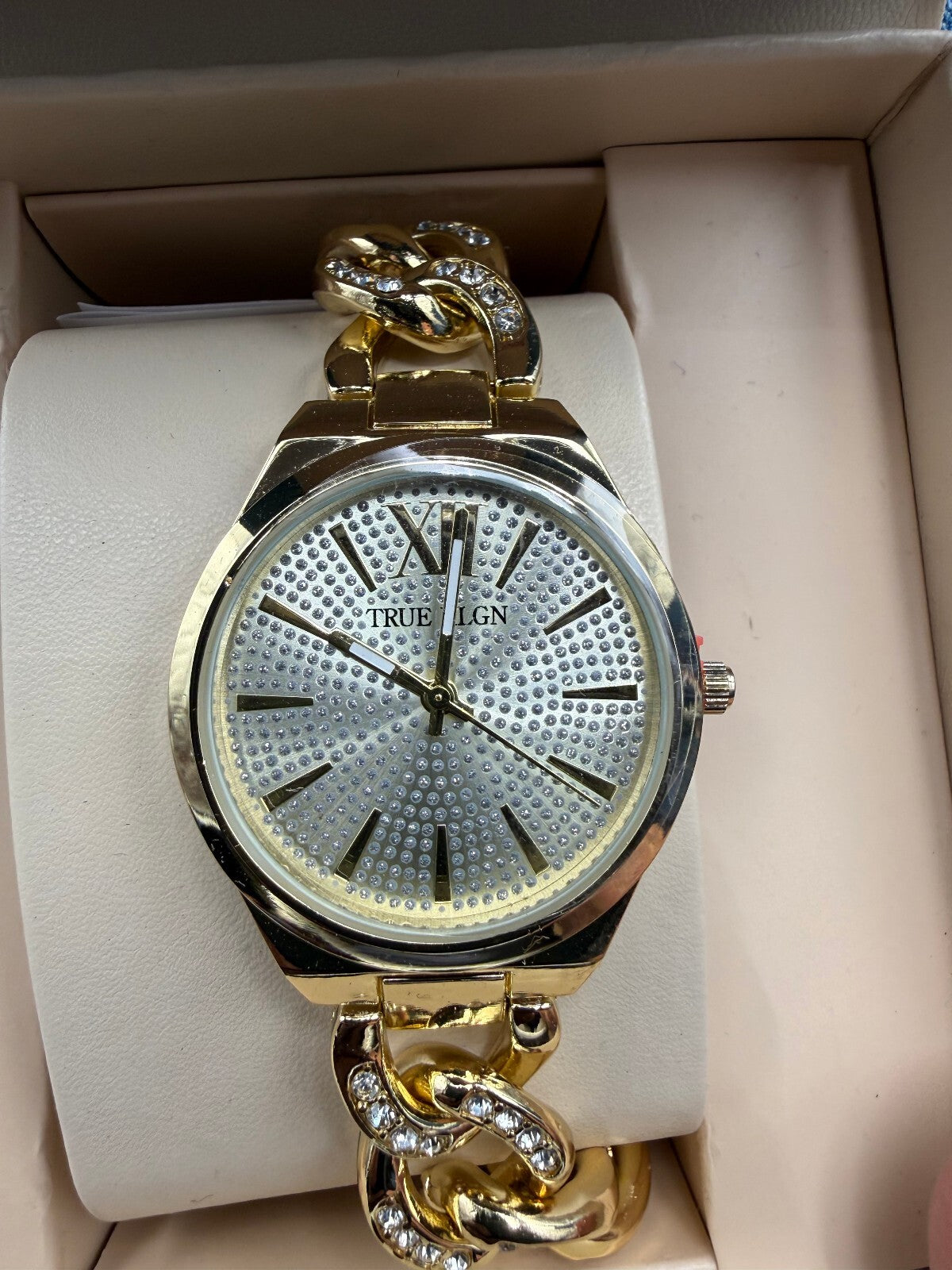 True Religion gold-tone chain bracelet watch