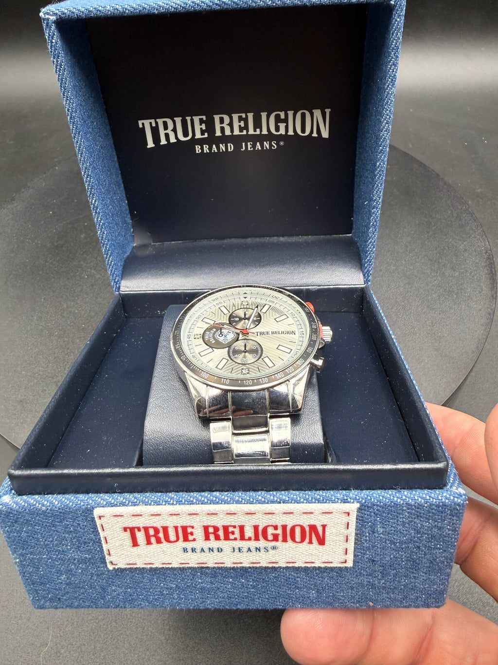 True Religion Men's Stainless Steel Chronograph Wristwatch with Denim Box