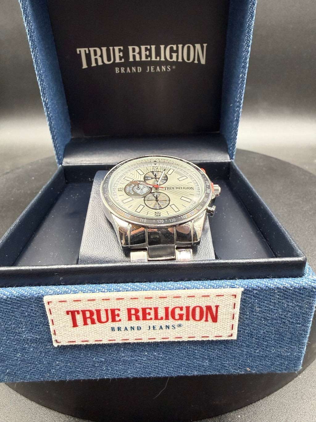 True Religion Men's Stainless Steel Chronograph Wristwatch with Denim Box