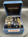 True Religion Black Gold Watch & 3 Bracelet Set w/ Box